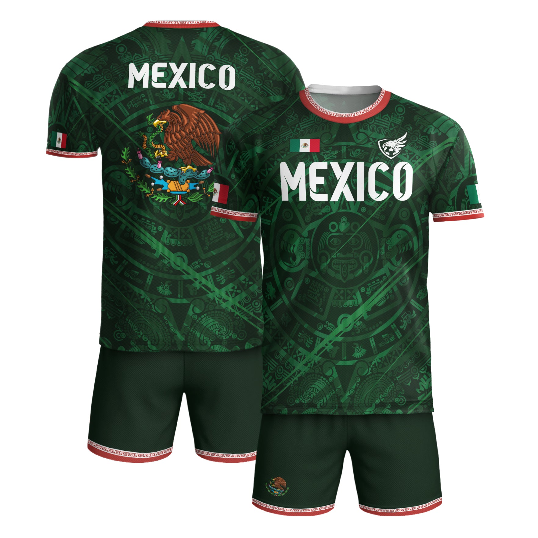 Mexico Green Aztec Calendar National Emblem Soccer Jersey