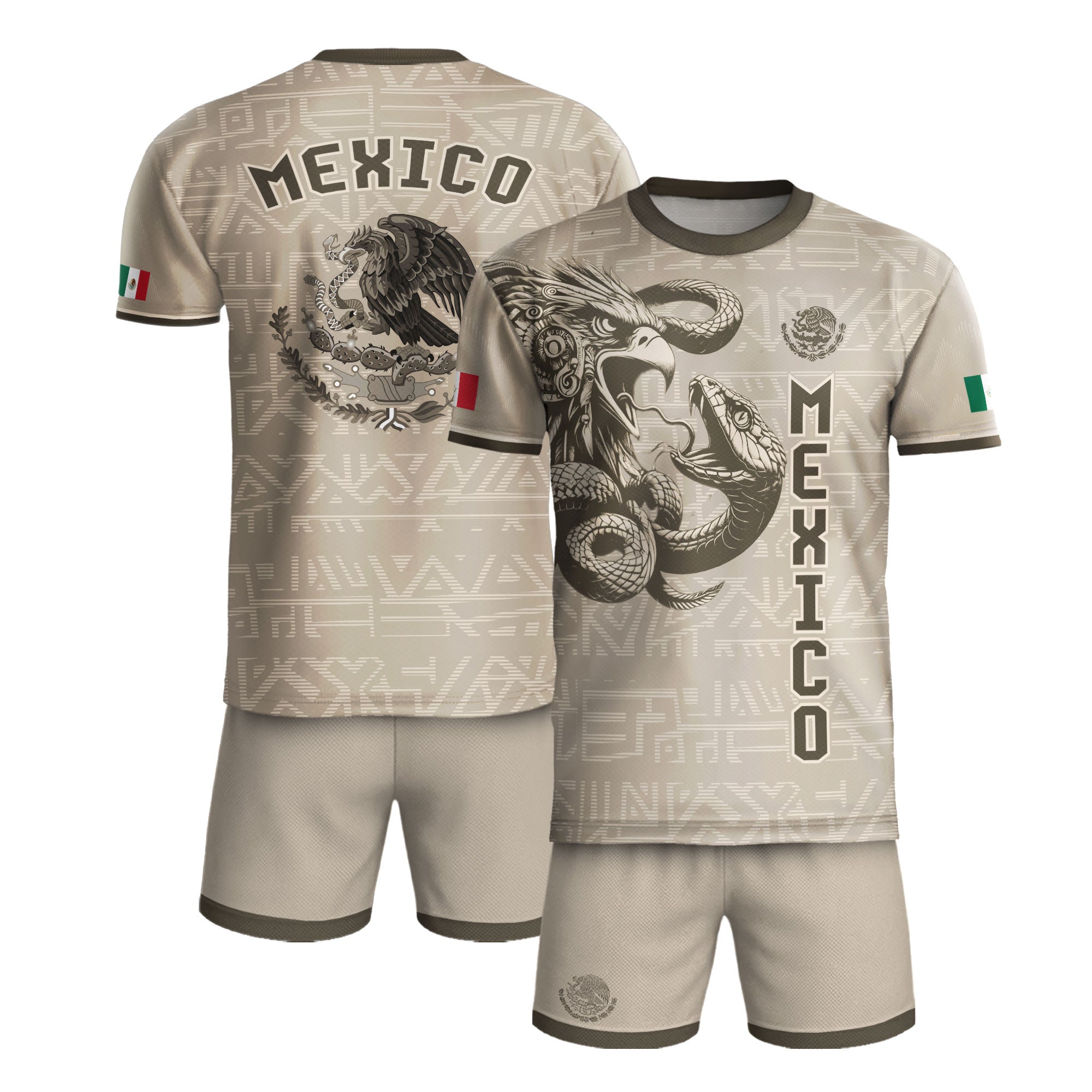 Mexico Beige Aztec Eagle Coat of Arms Soccer Jersey