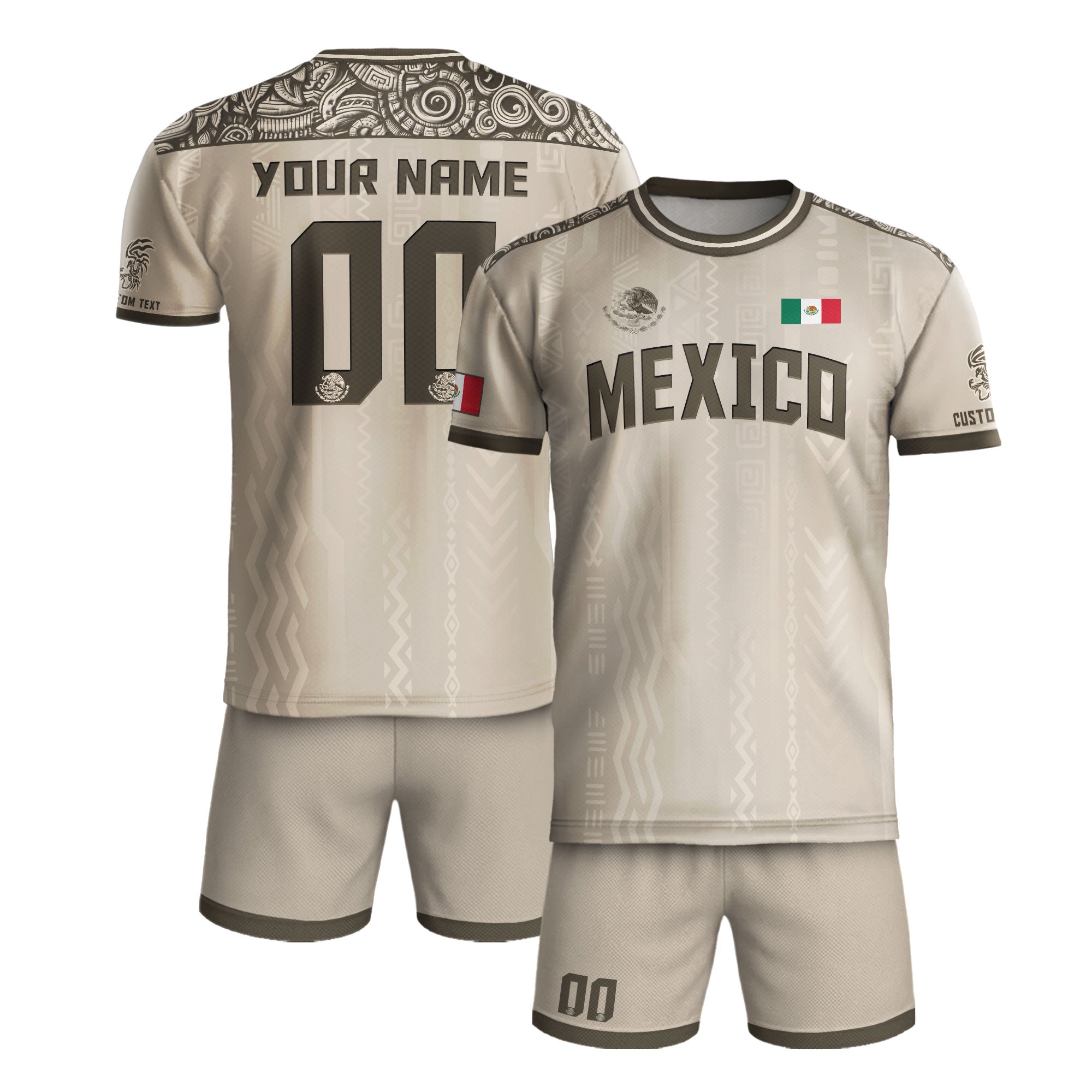 Custom Mexico Aztec Heritage Soccer Jersey Beige Eagle Pride Culture Roots Shirt