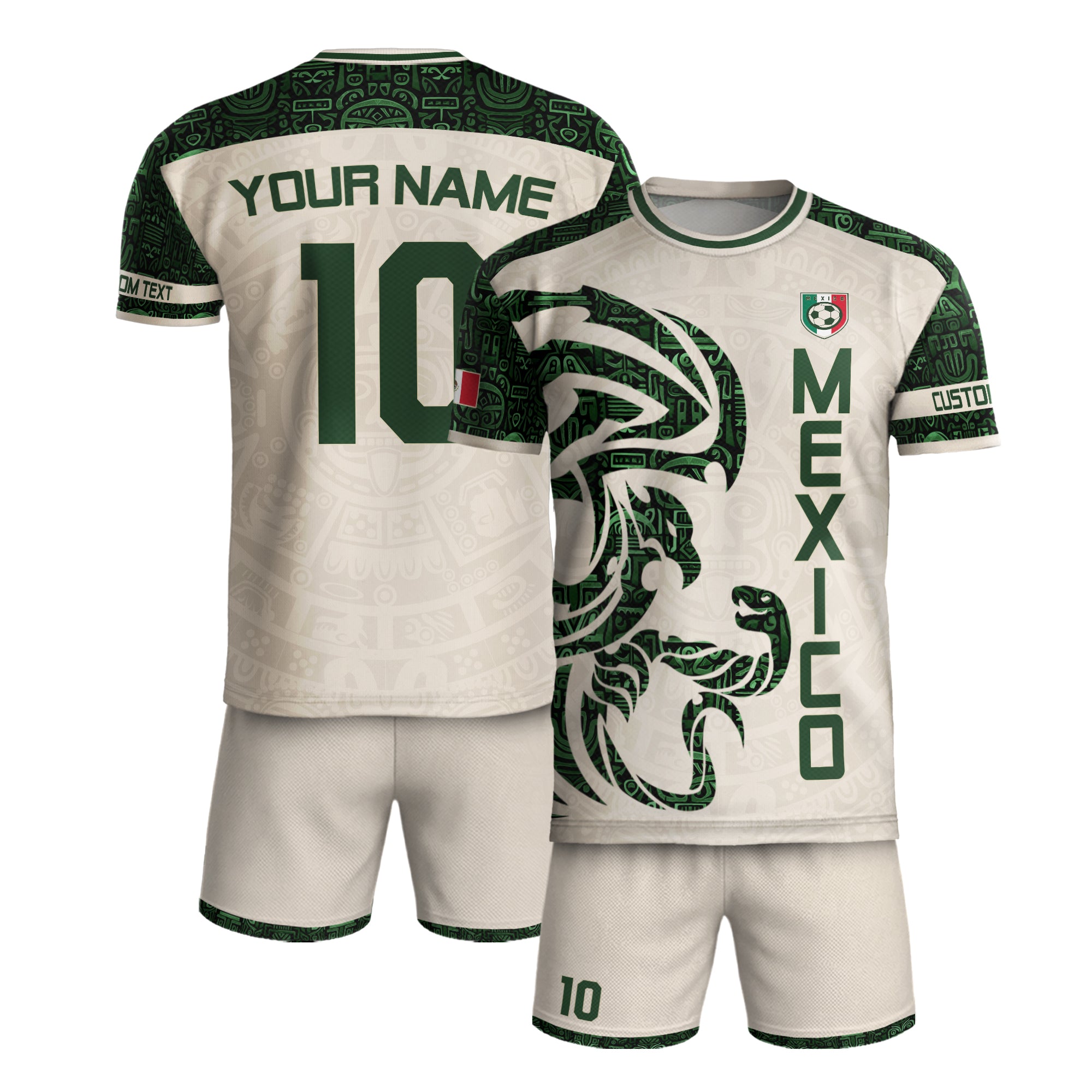 Custom Mexico Soccer Jersey Beige Green Aztec Design