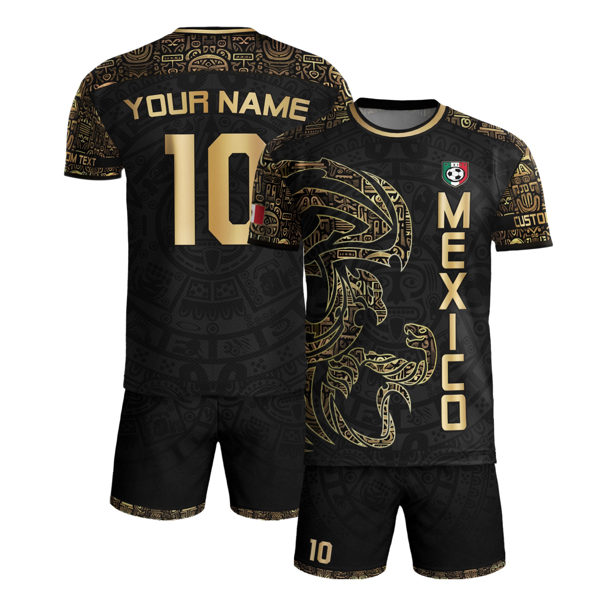 Custom Black Gold Mexico Jersey with Tribal Design