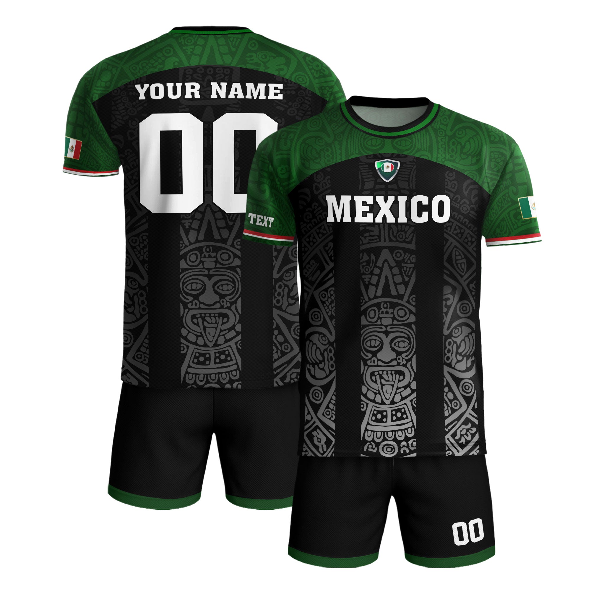 Custom Mexico Soccer Jersey Green Black Aztec Stripe Design