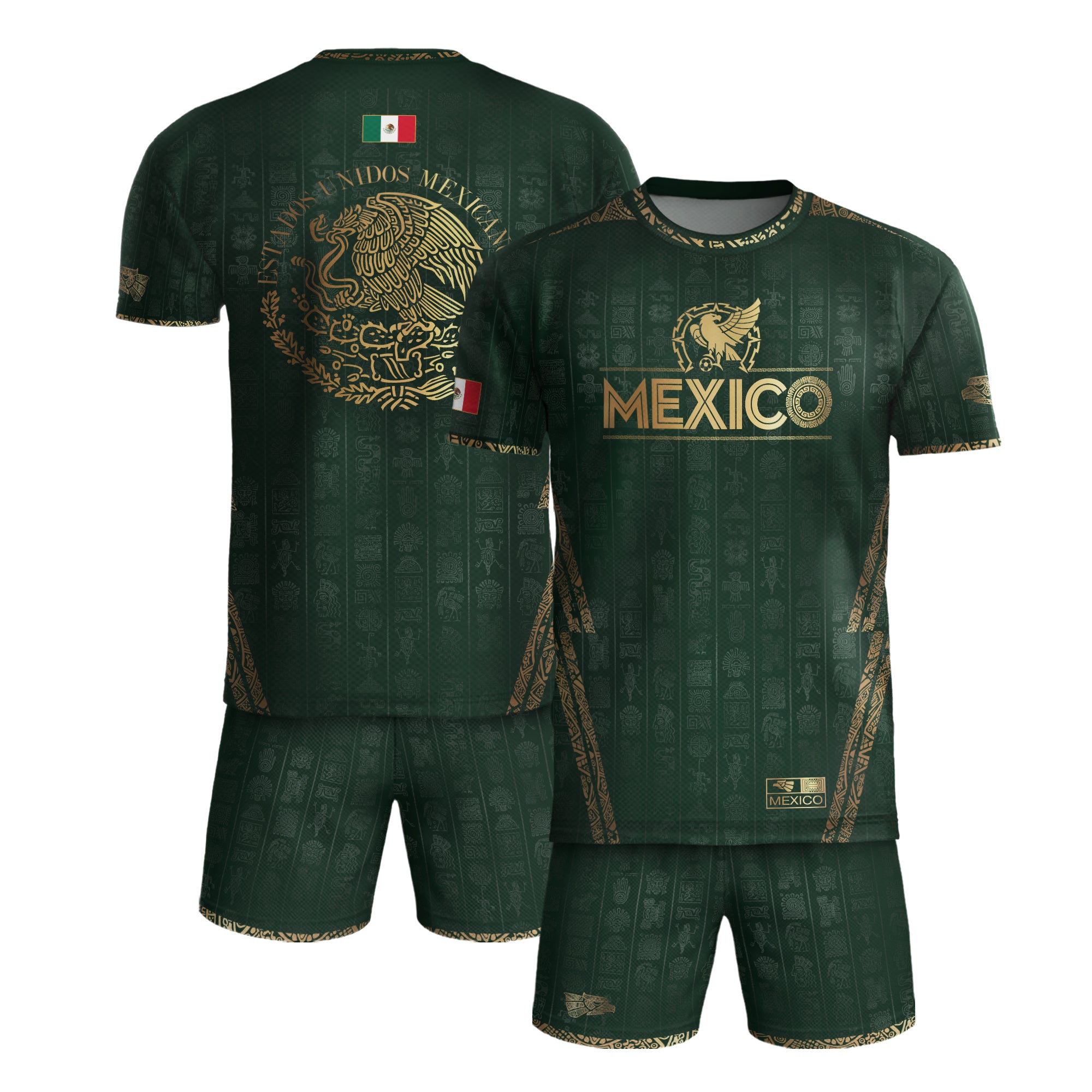 Mexico Green Aztec Pattern Eagle Emblem Heritage Soccer Jersey