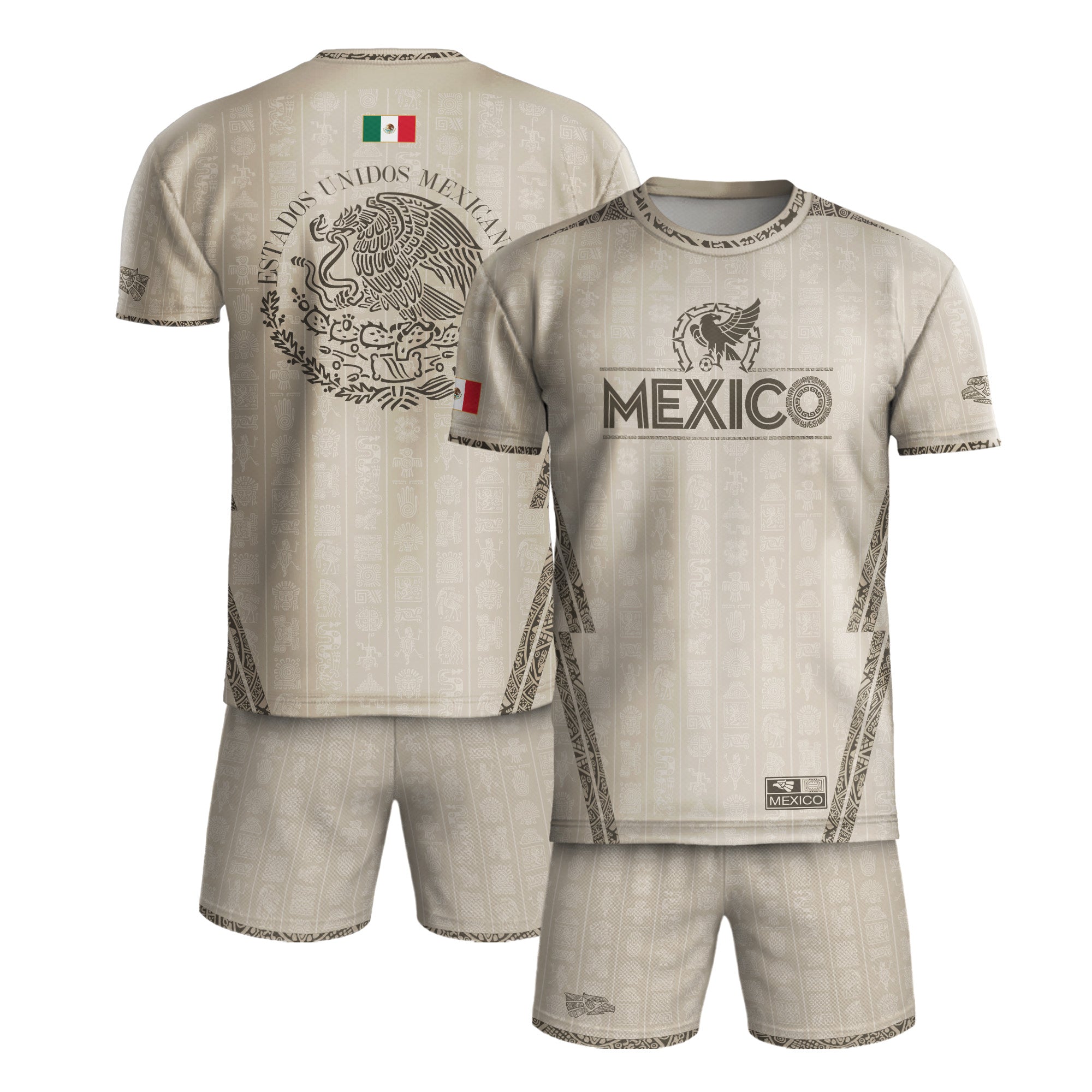 Mexico Beige Aztec Pattern Eagle Heritage Pride Soccer Jersey