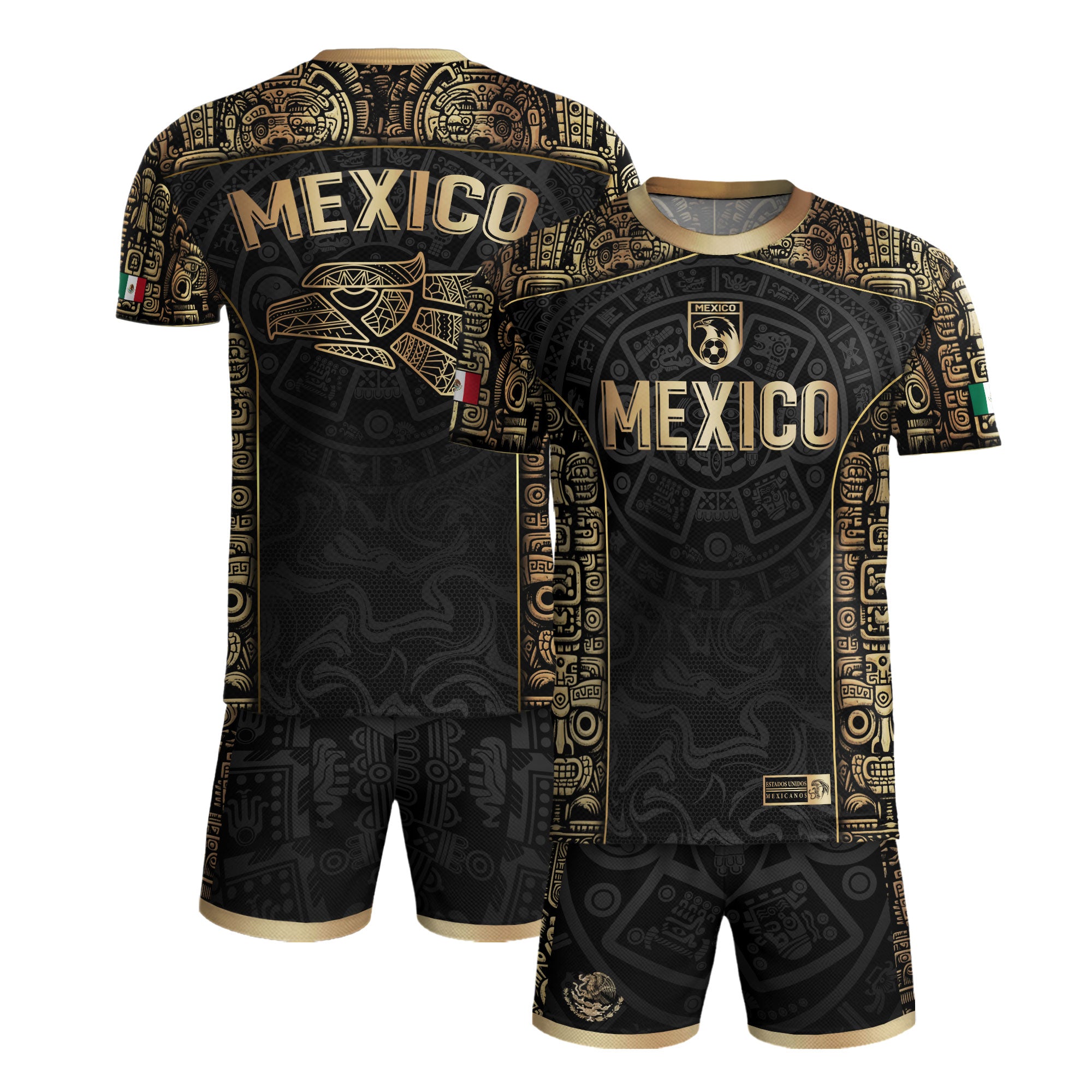 Mexico Aztec Black Gold Limited Edition Eagle Pattern Soccer Jersey