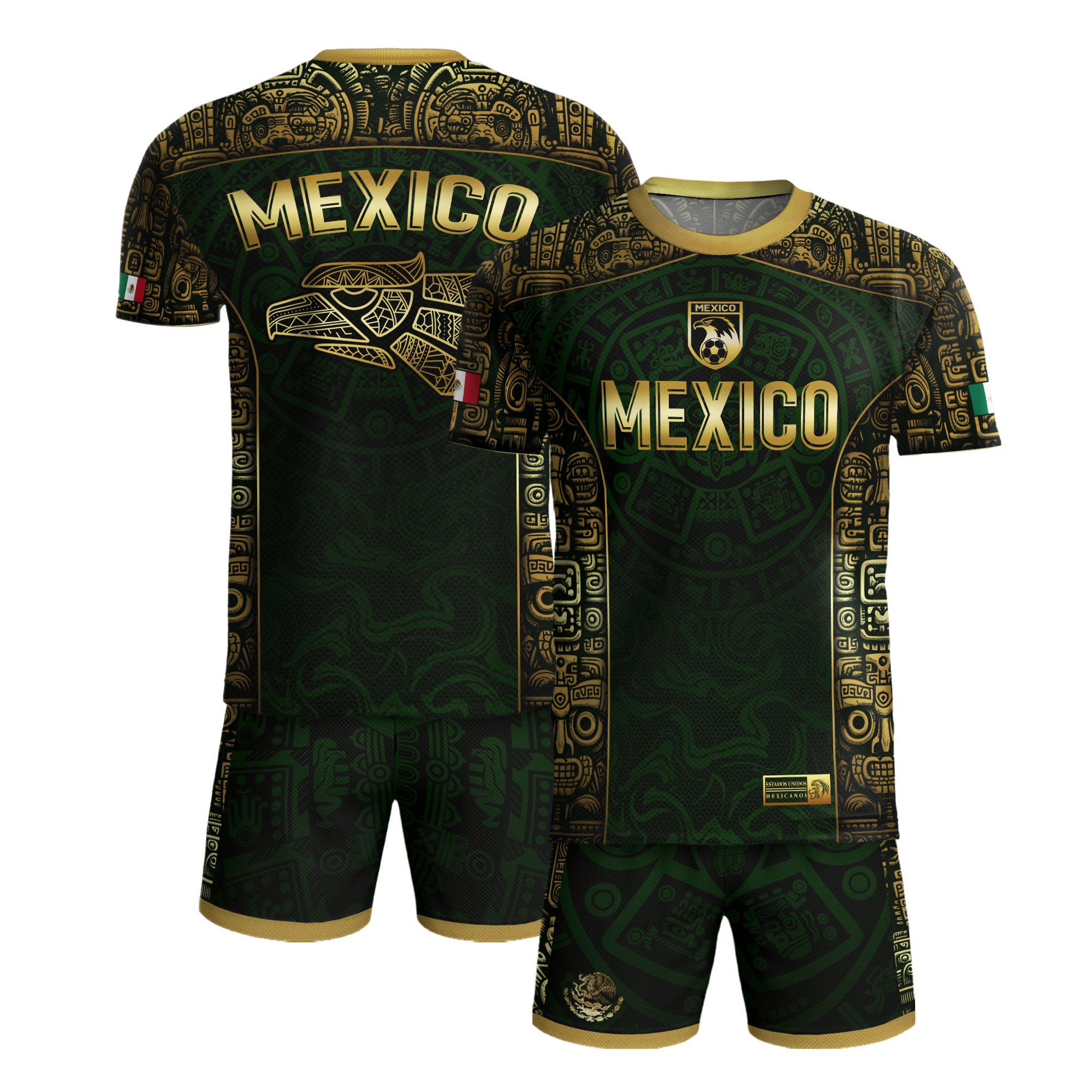 Mexico Aztec Green Gold Premium Eagle Emblem Football Soccer Jersey