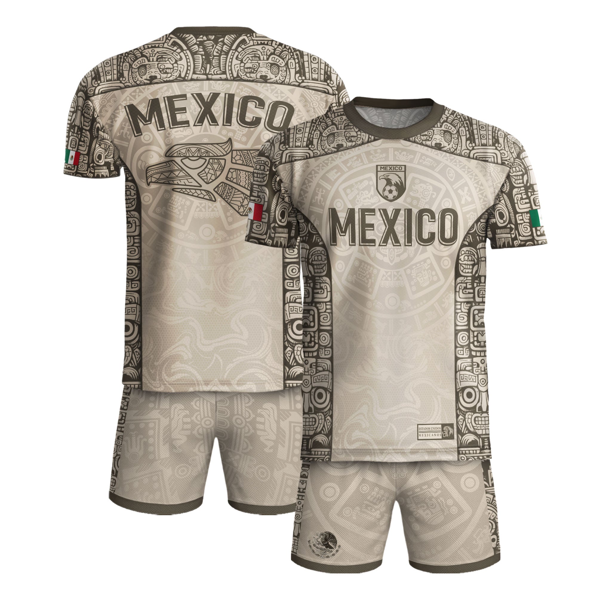 Mexico Aztec Heritage Vintage Beige Olive Eagle Pattern Soccer Jersey