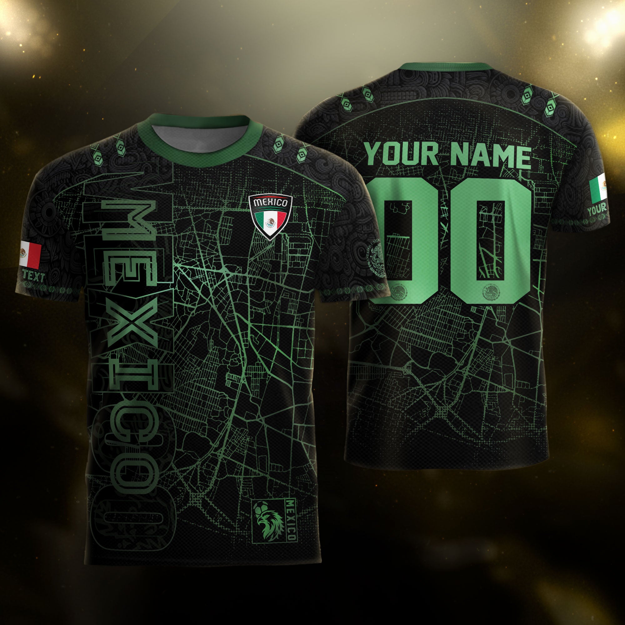 Custom Mexico Soccer Jersey Black Green Modern Heritage Map Design
