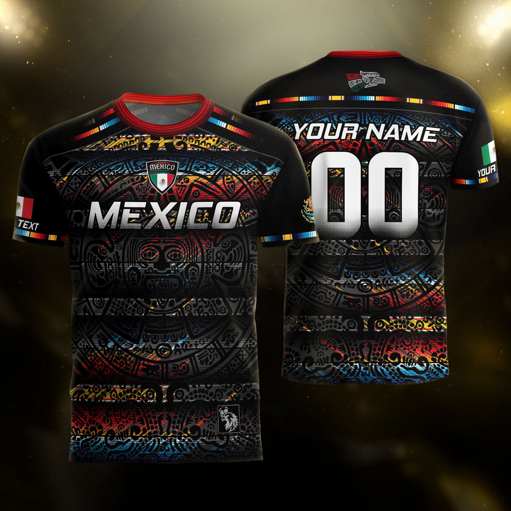 Custom Mexico Soccer Jersey Black Modern Aztec Calendar Design