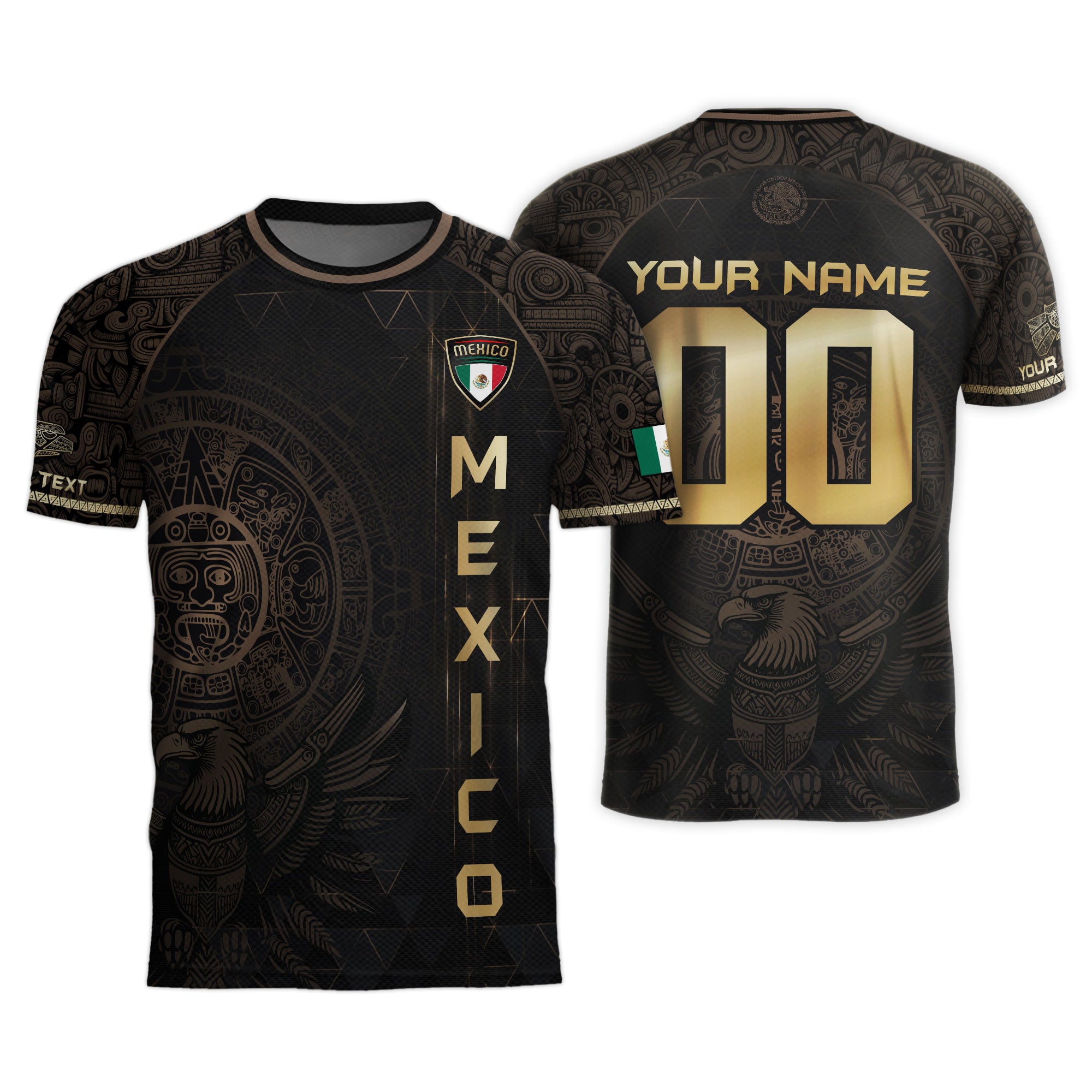 Custom Mexico Soccer Jersey Black Gold Aztec Heritage Design