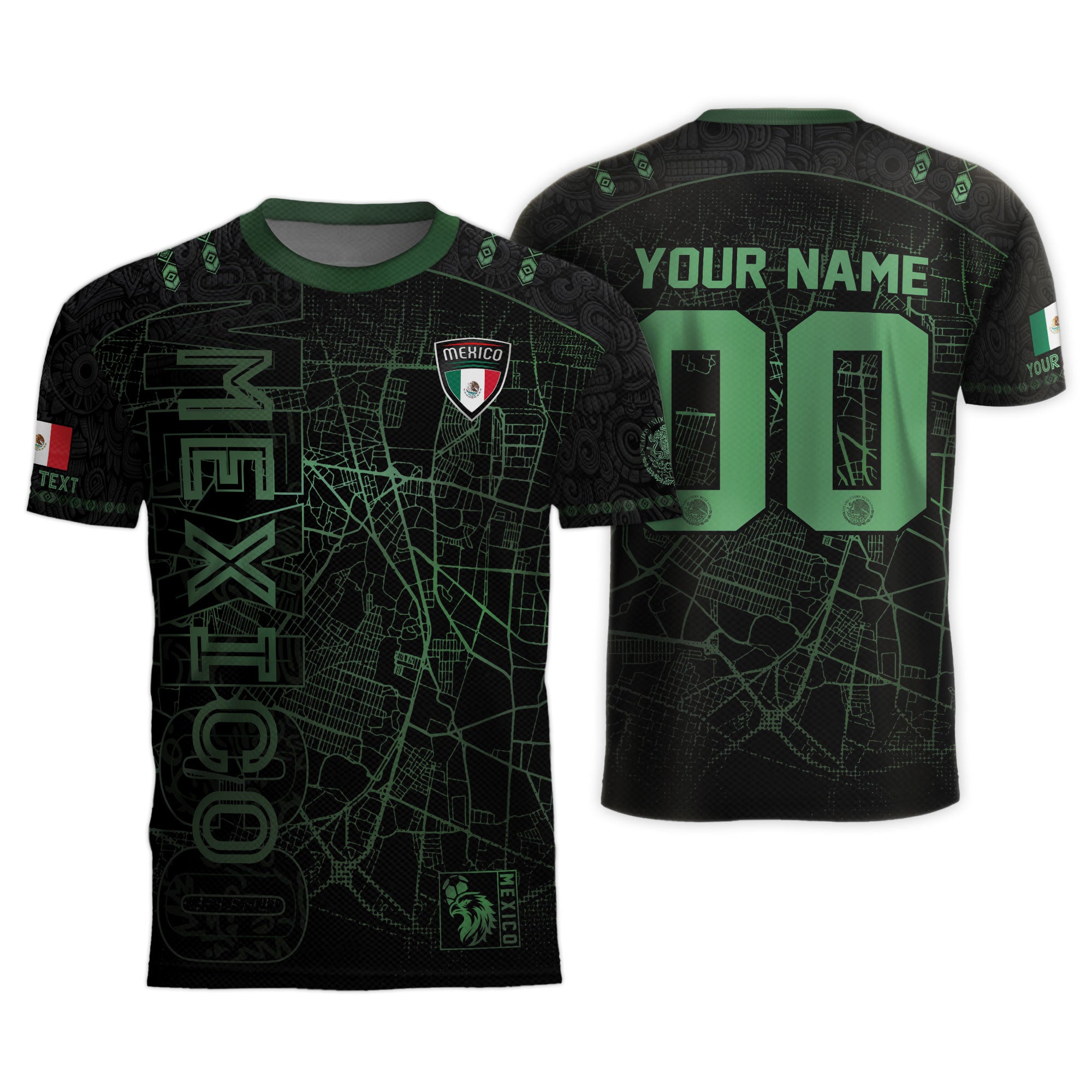 Custom Mexico Soccer Jersey Black Green Modern Heritage Map Design