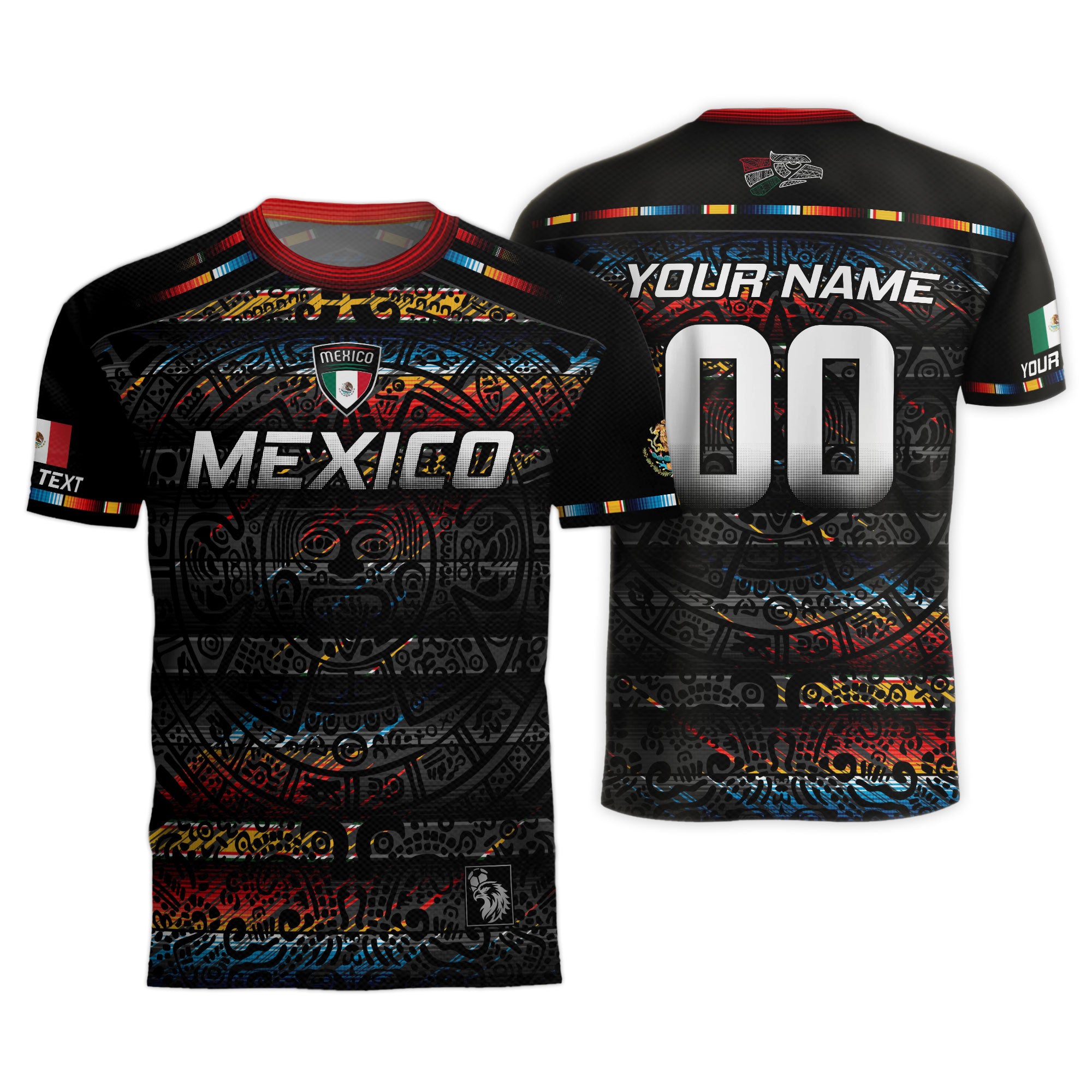 Custom Mexico Soccer Jersey Black Modern Aztec Calendar Design