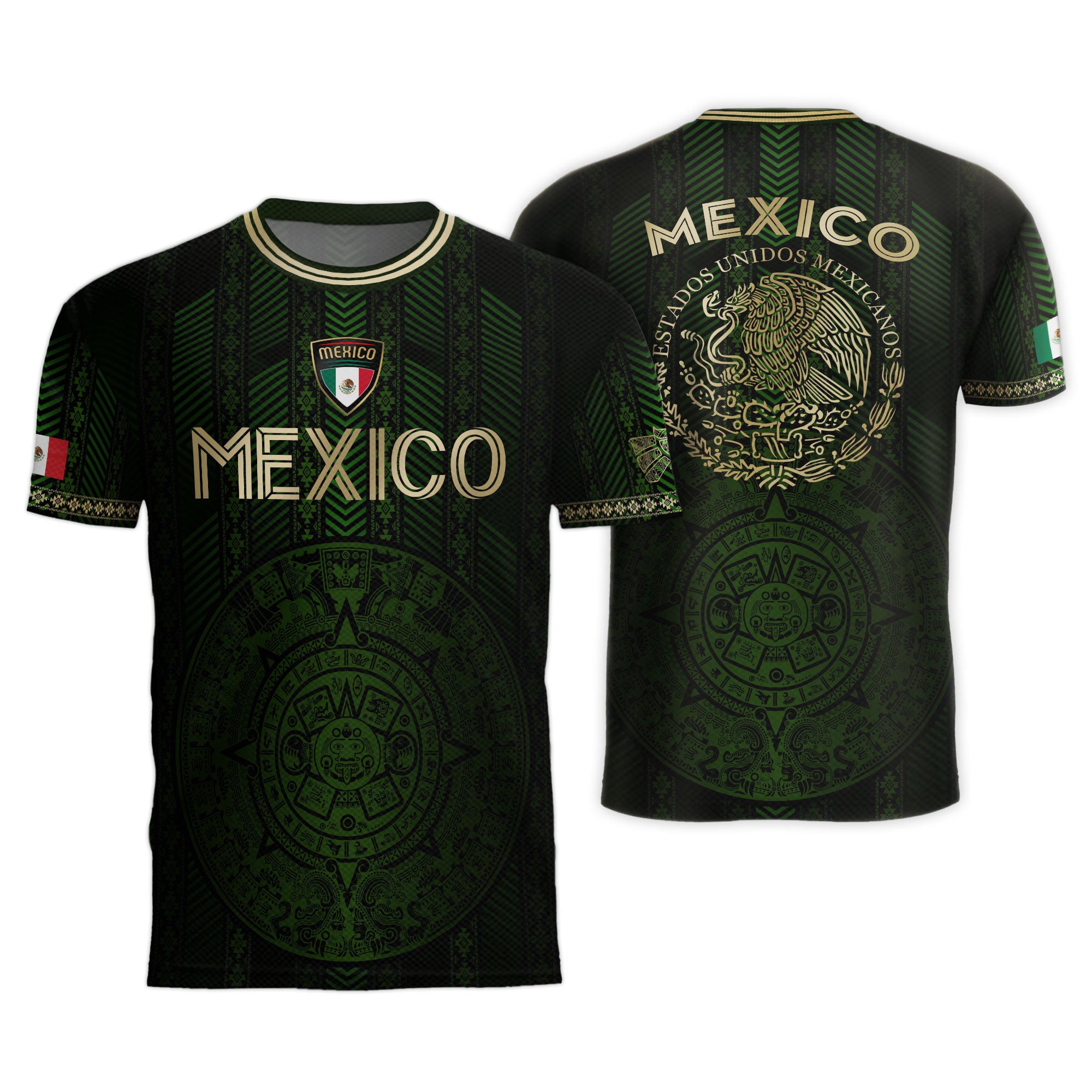 Mexico Green Soccer Jersey with Golden Aztec Calendar and Eagle Crest