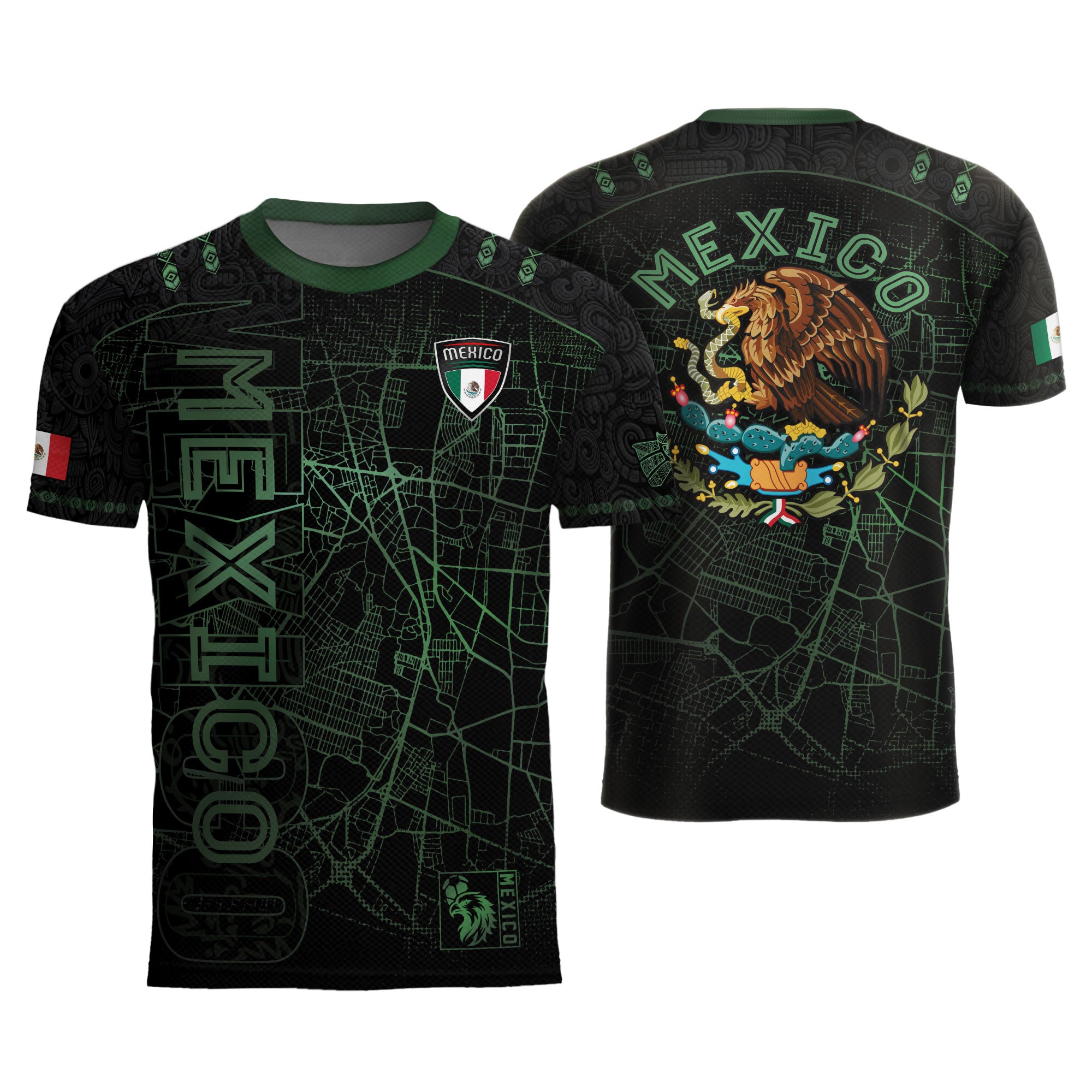 Mexico Soccer Jersey Black Green Map & Eagle Crest Design