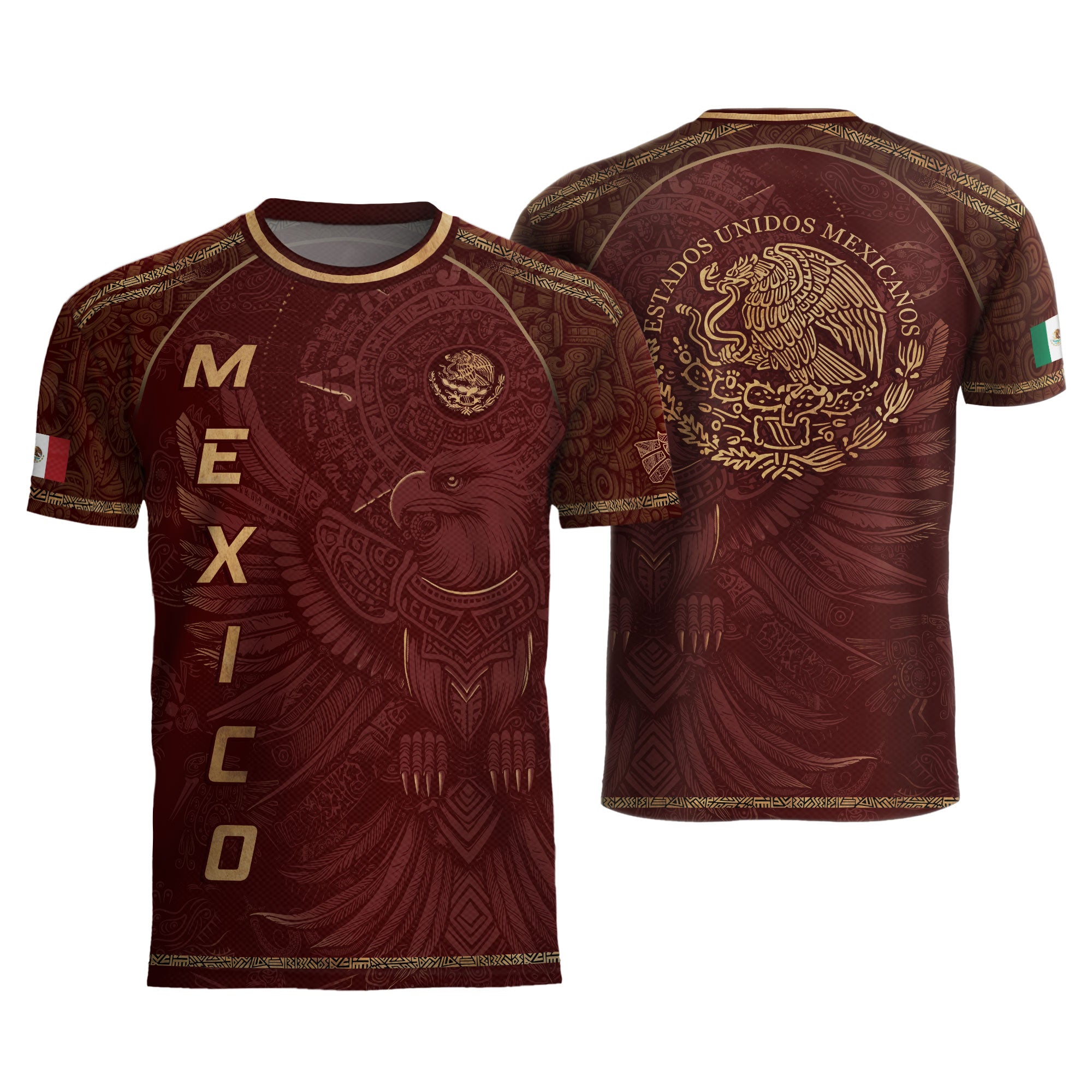 Mexico Soccer Jersey Red Gold Aztec Eagle & National Emblem