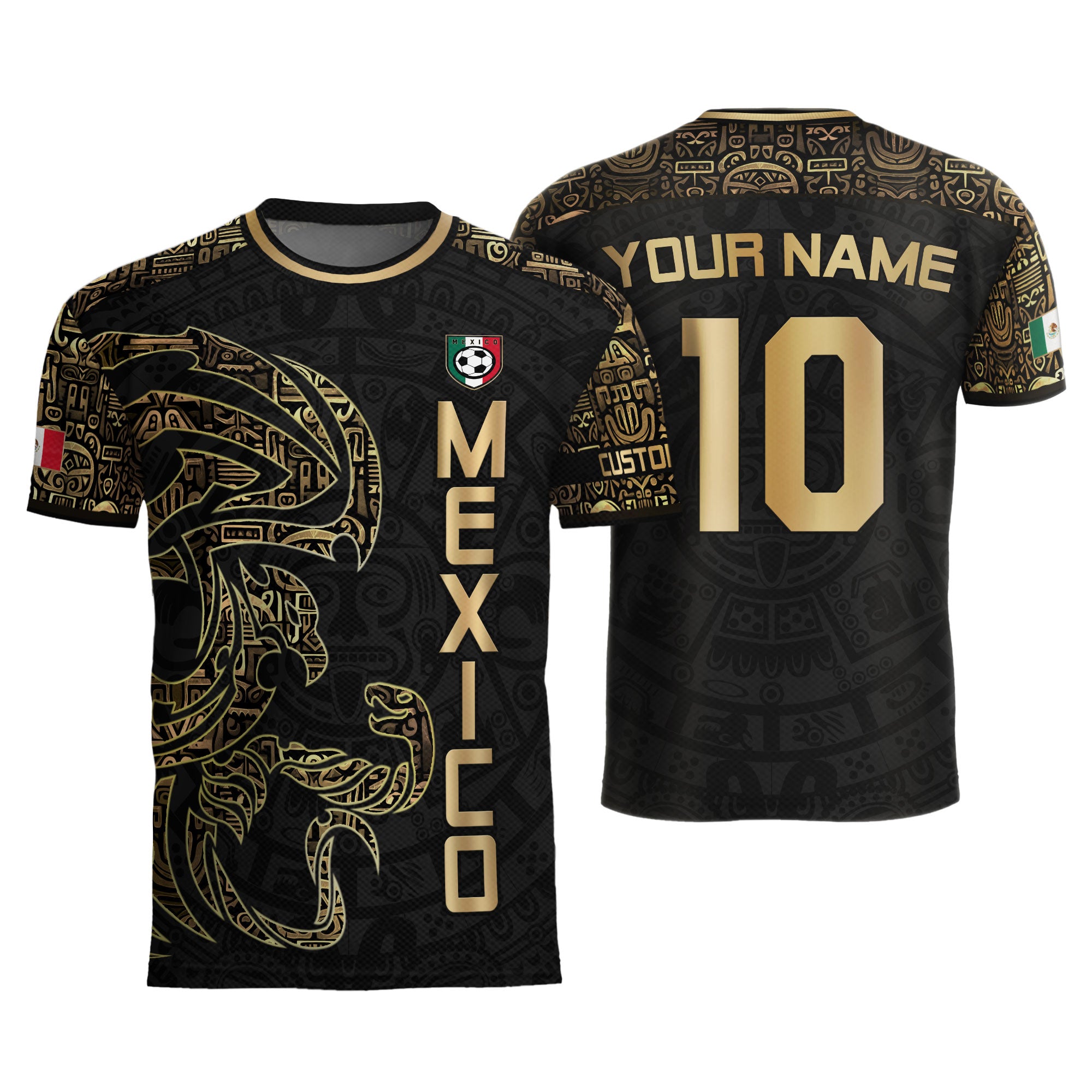 Custom Black Gold Mexico Jersey with Tribal Design