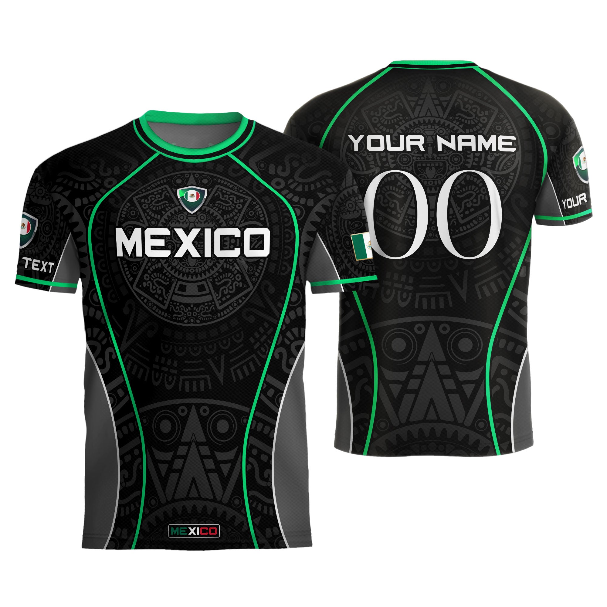 Custom Mexico Soccer Jersey Black Green Aztec Pattern Design
