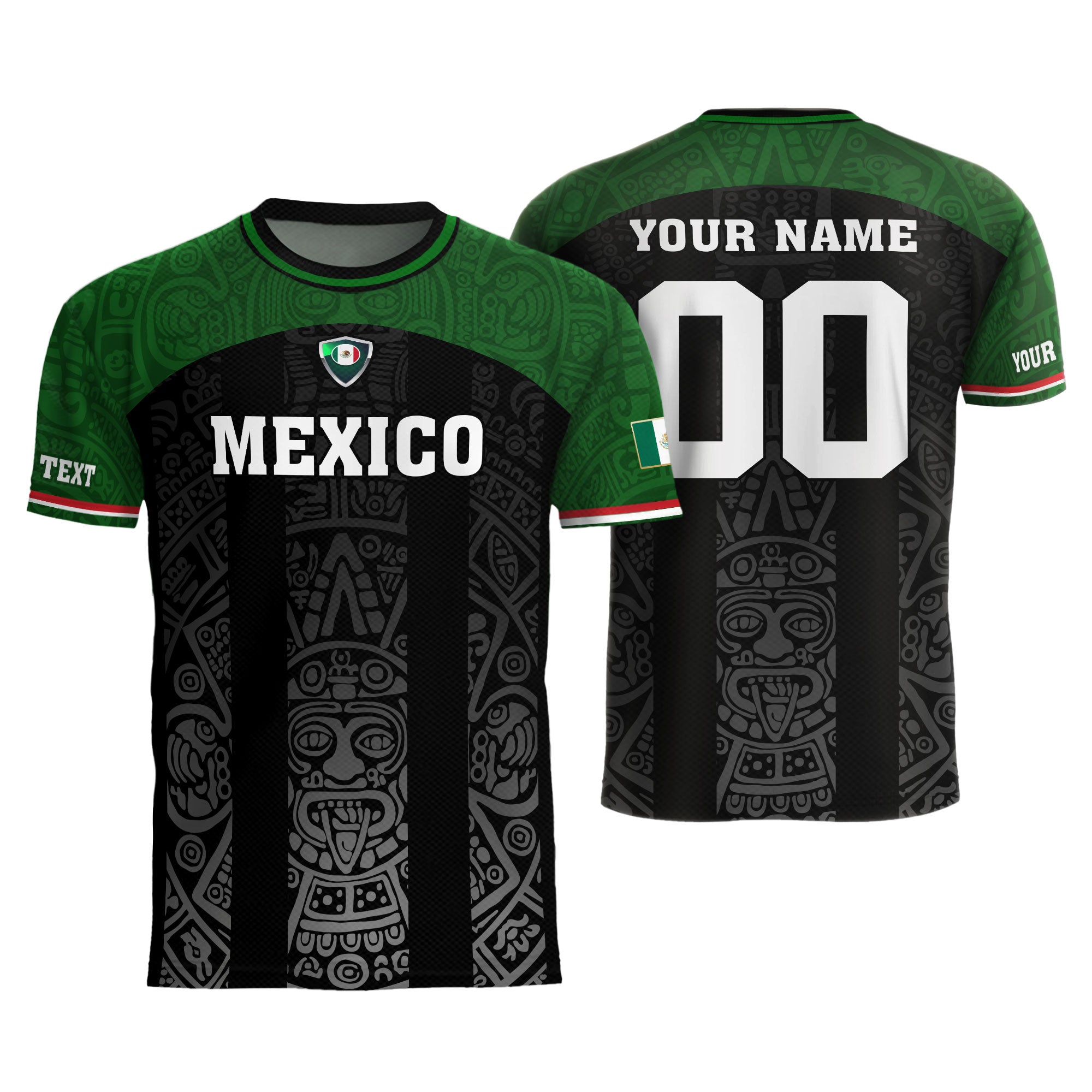 Custom Mexico Soccer Jersey Green Black Aztec Stripe Design