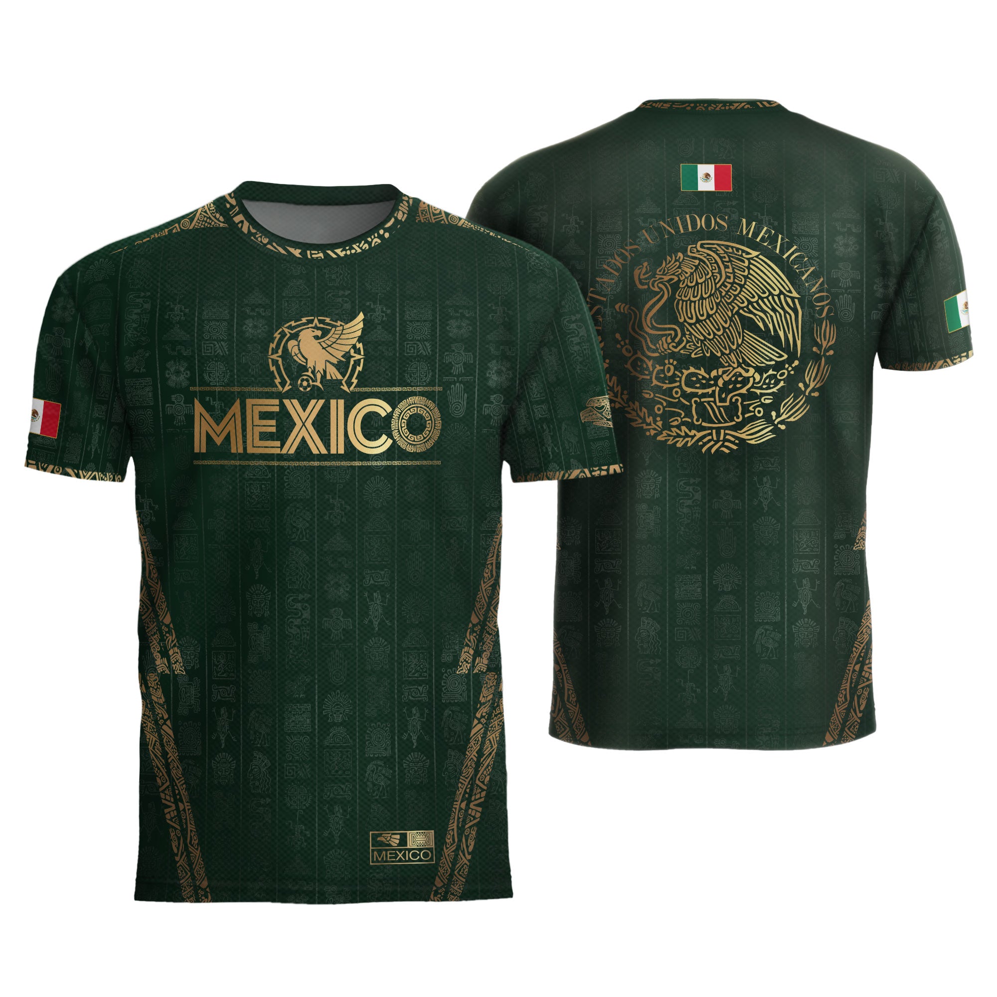 Mexico Green Aztec Pattern Eagle Emblem Heritage Soccer Jersey