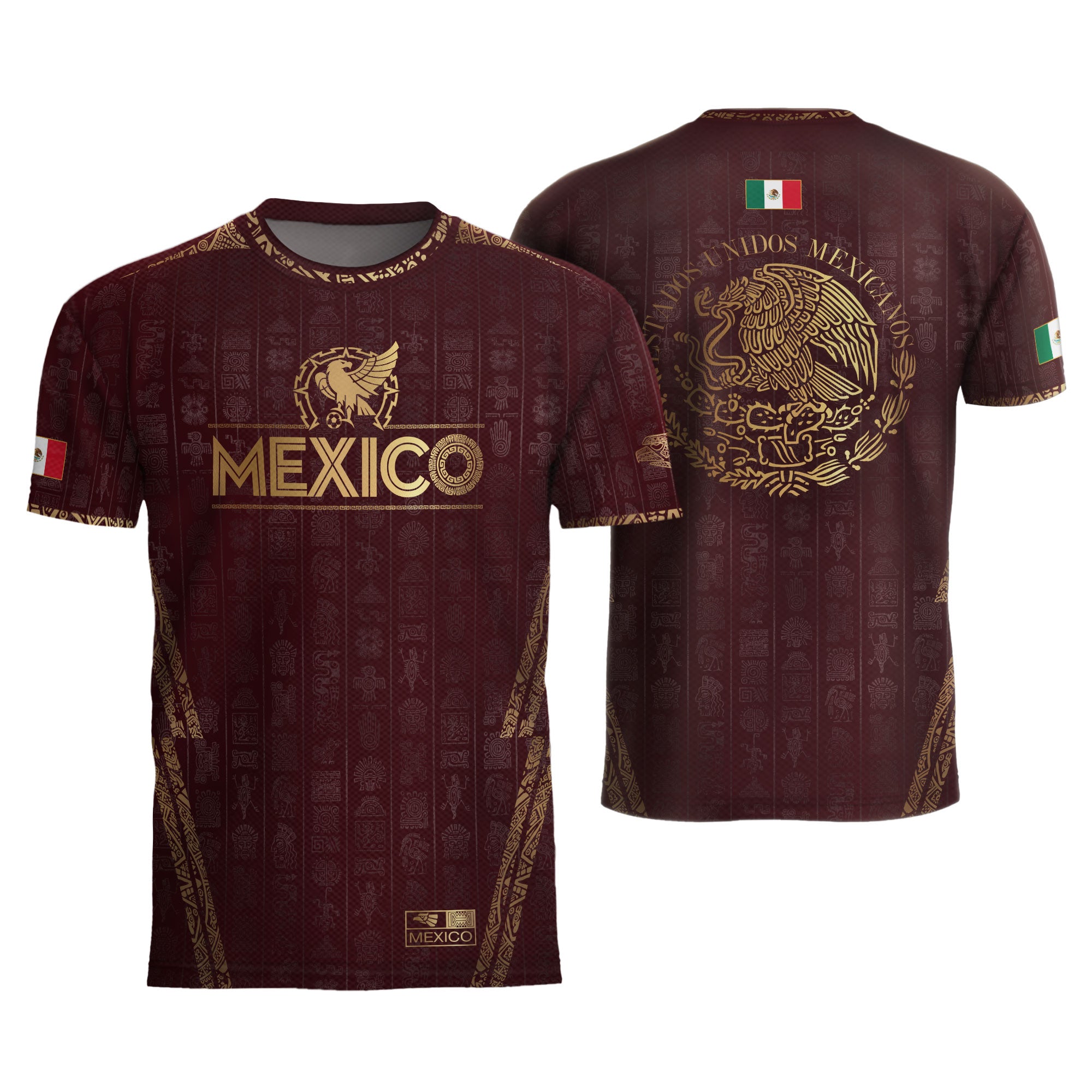 Mexico Burgundy Aztec Eagle Emblem Heritage Pride Soccer Jersey