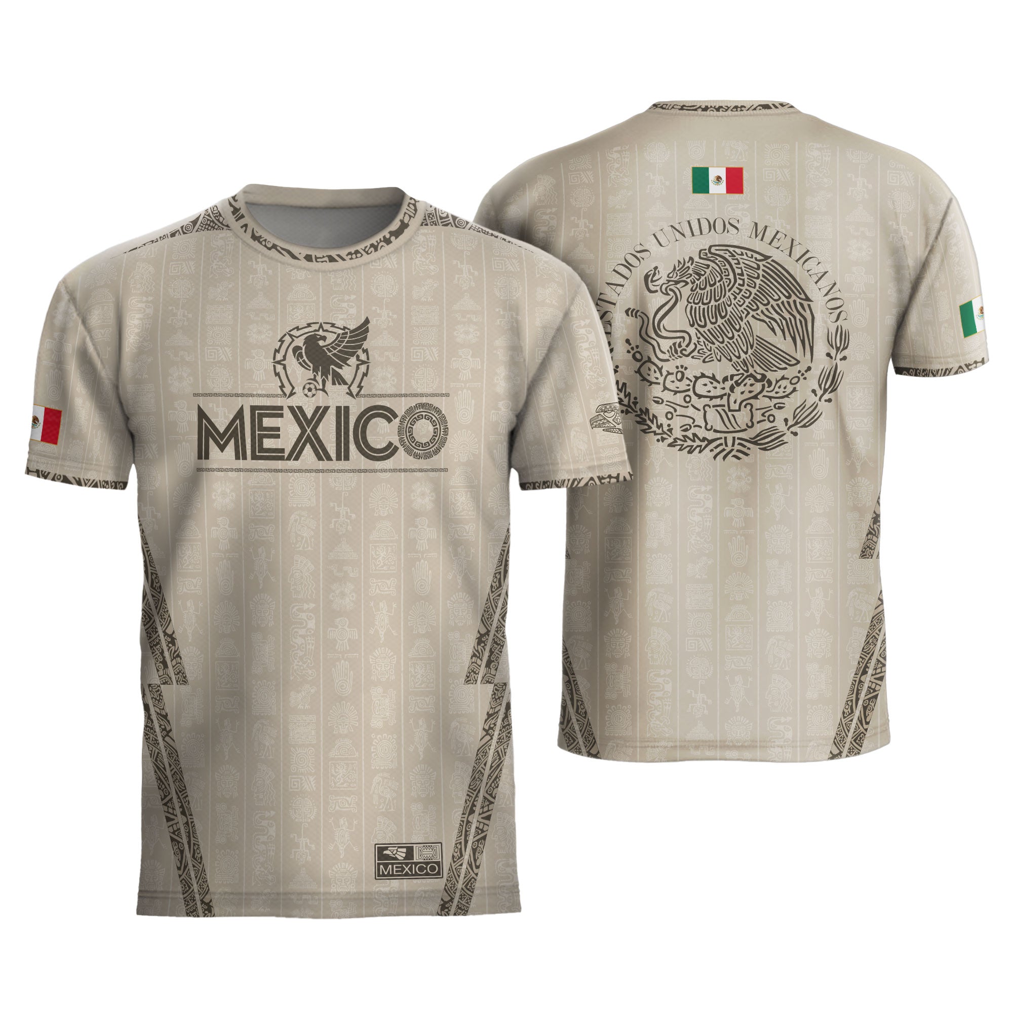 Mexico Beige Aztec Pattern Eagle Heritage Pride Soccer Jersey