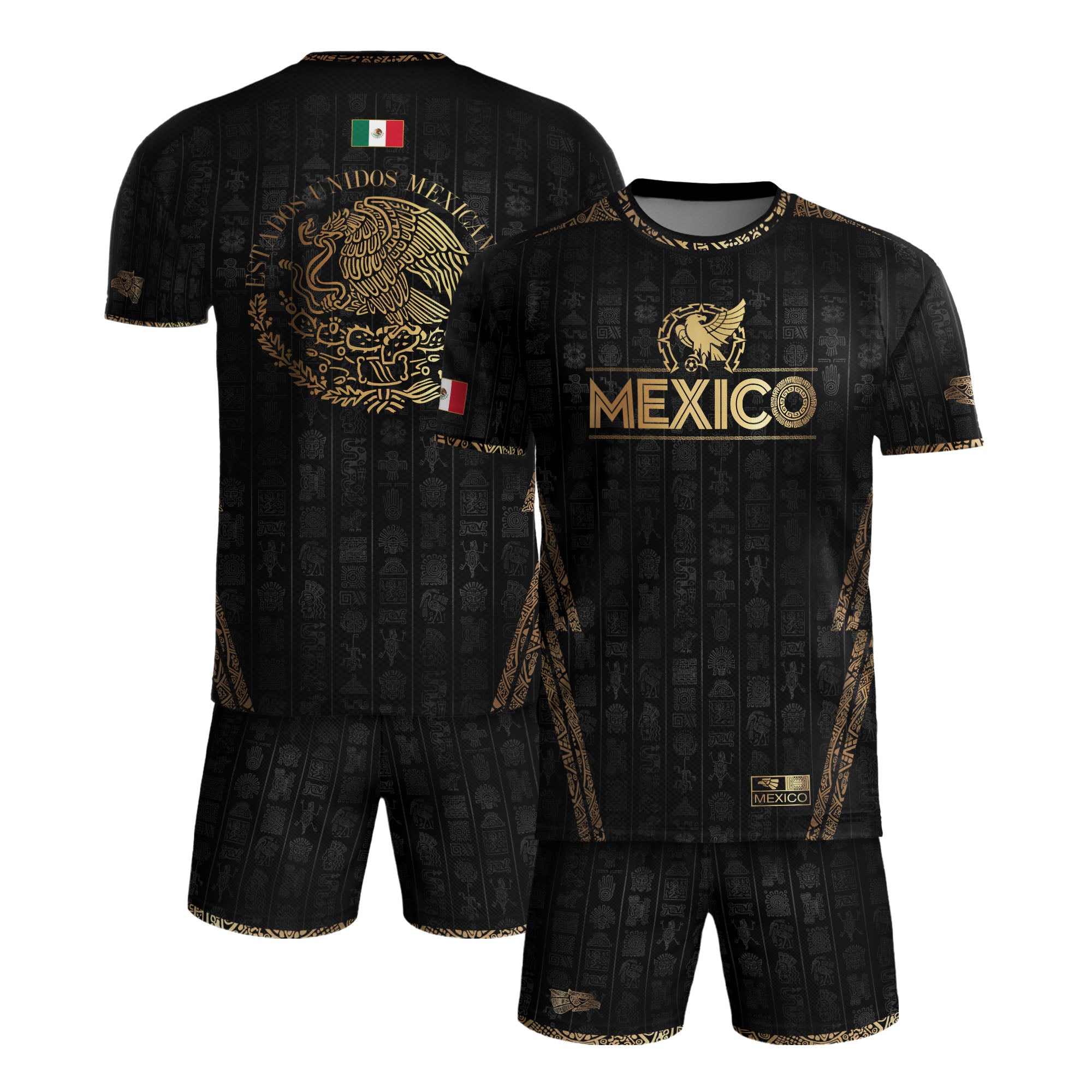Mexico Black Gold Eagle Emblem Heritage Soccer Jersey