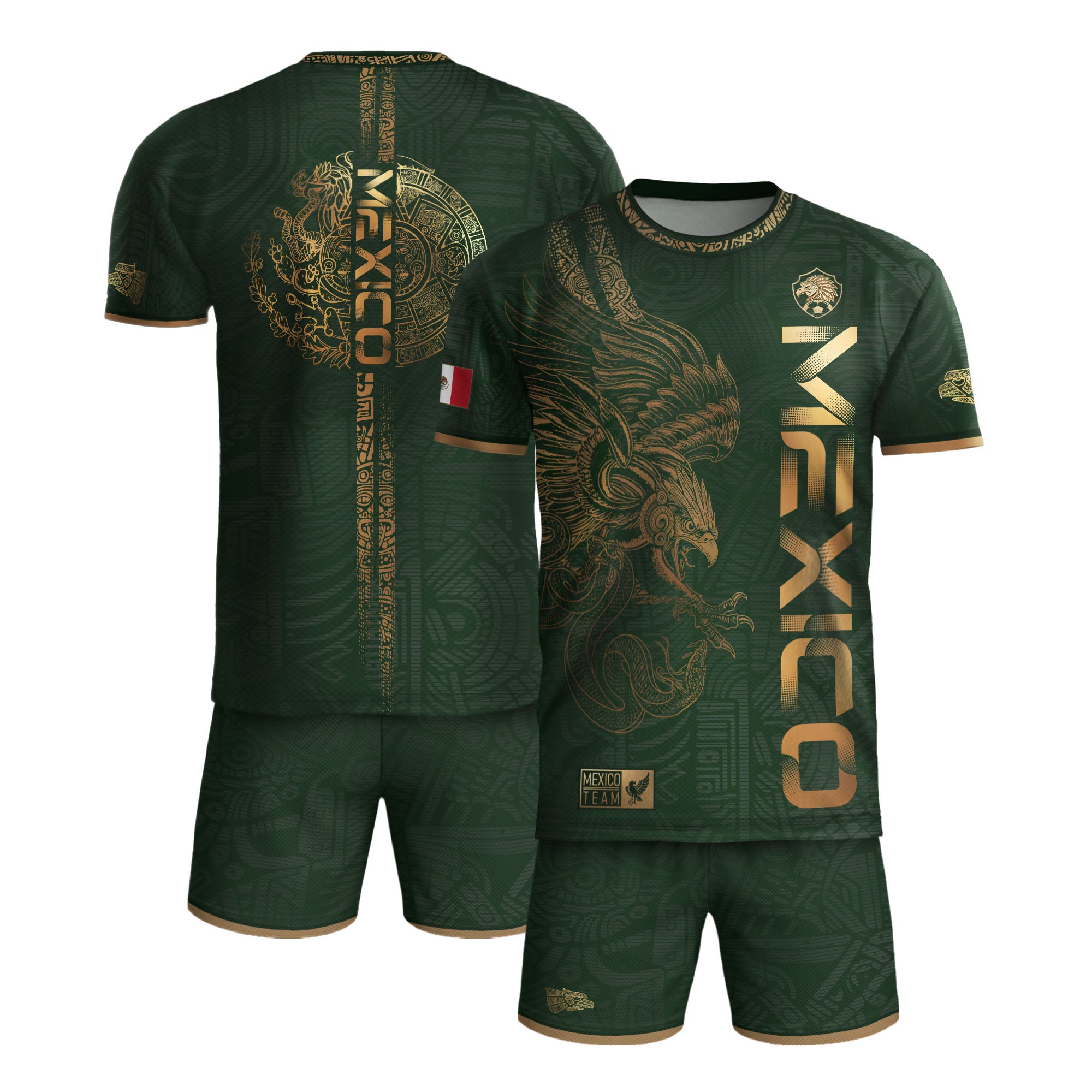 Mexico Green Gold Eagle Aztec Heritage Soccer Jersey