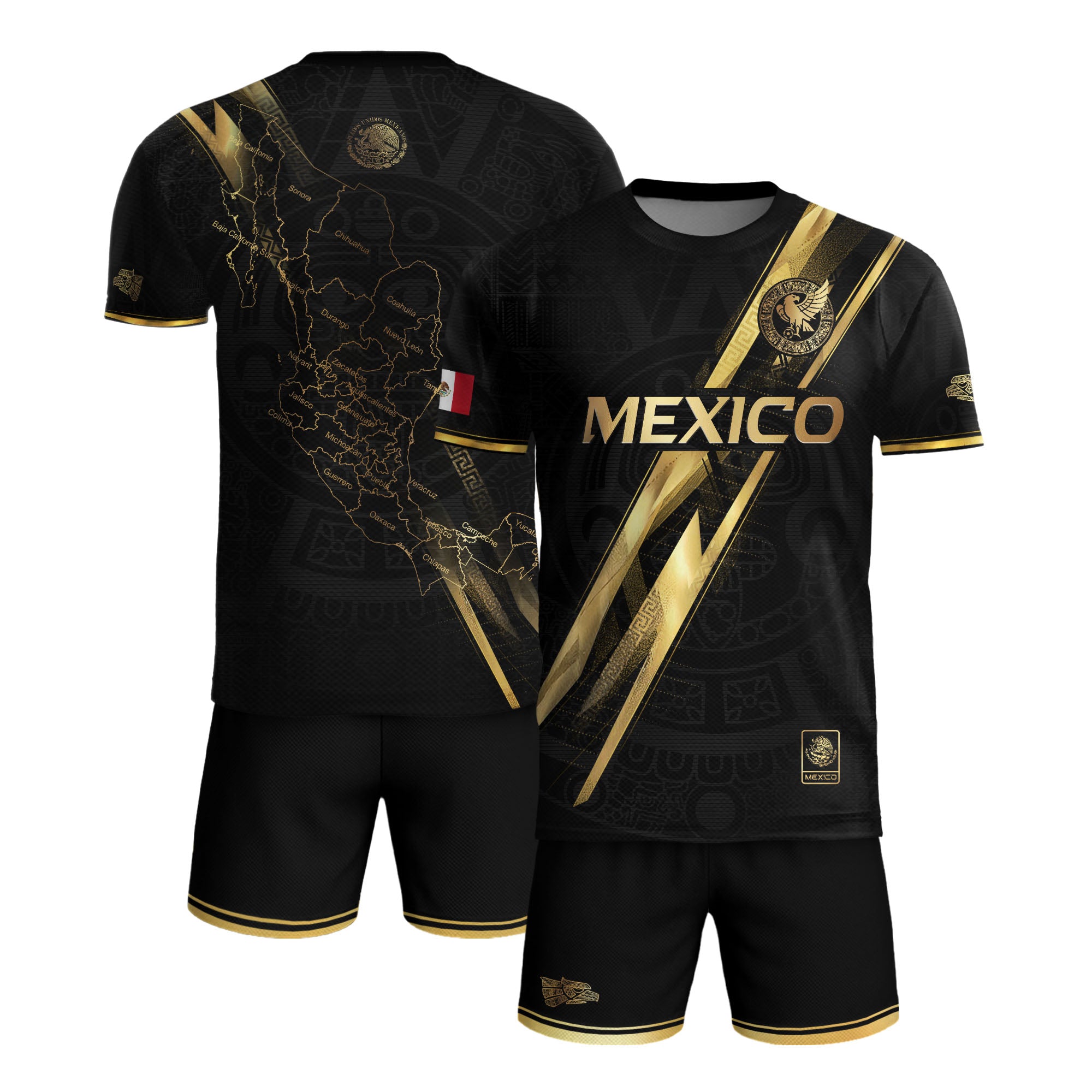 Mexico Black Gold Lightning Map Heritage Soccer Jersey