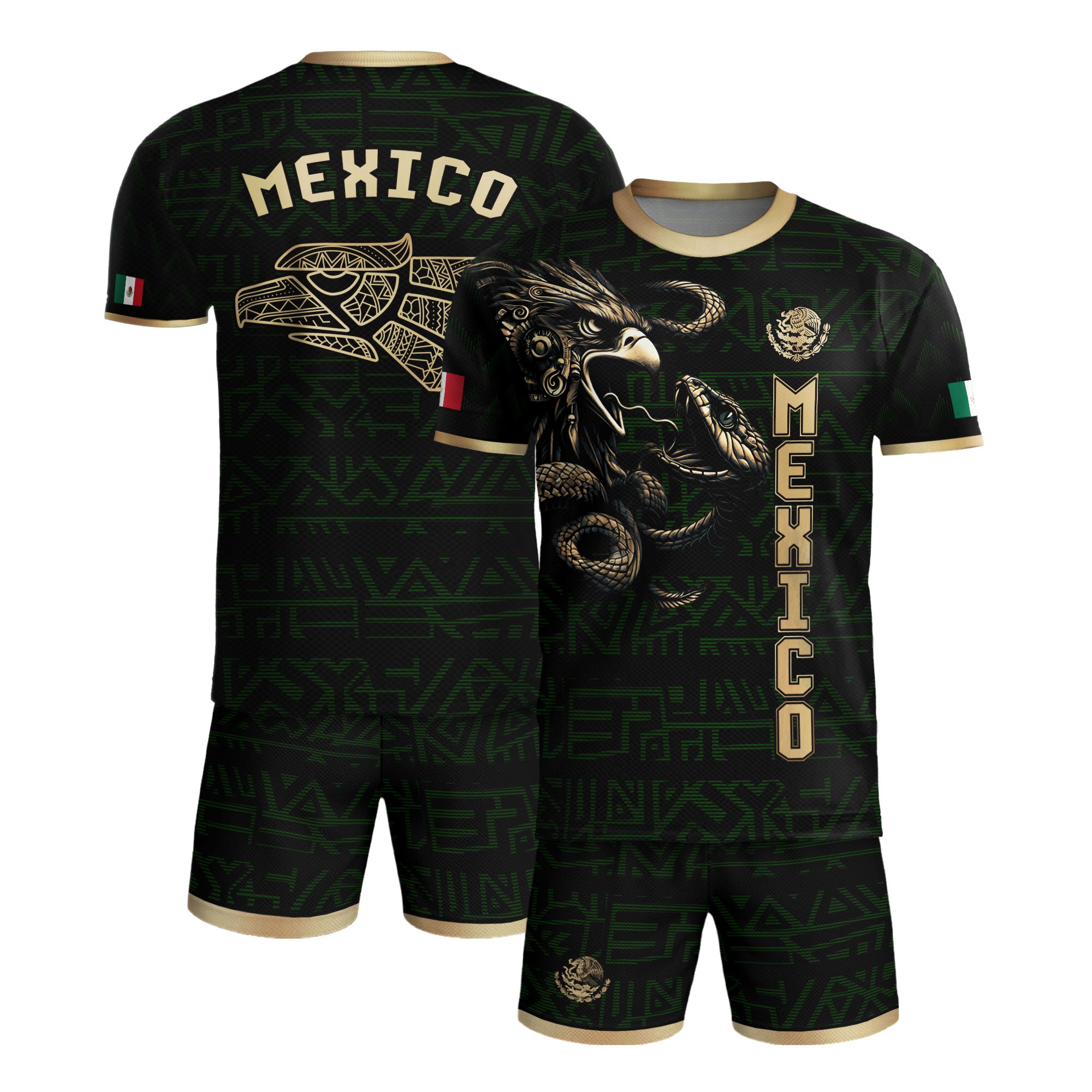 Mexico Black Gold Aztec Eagle Serpent Soccer Jersey