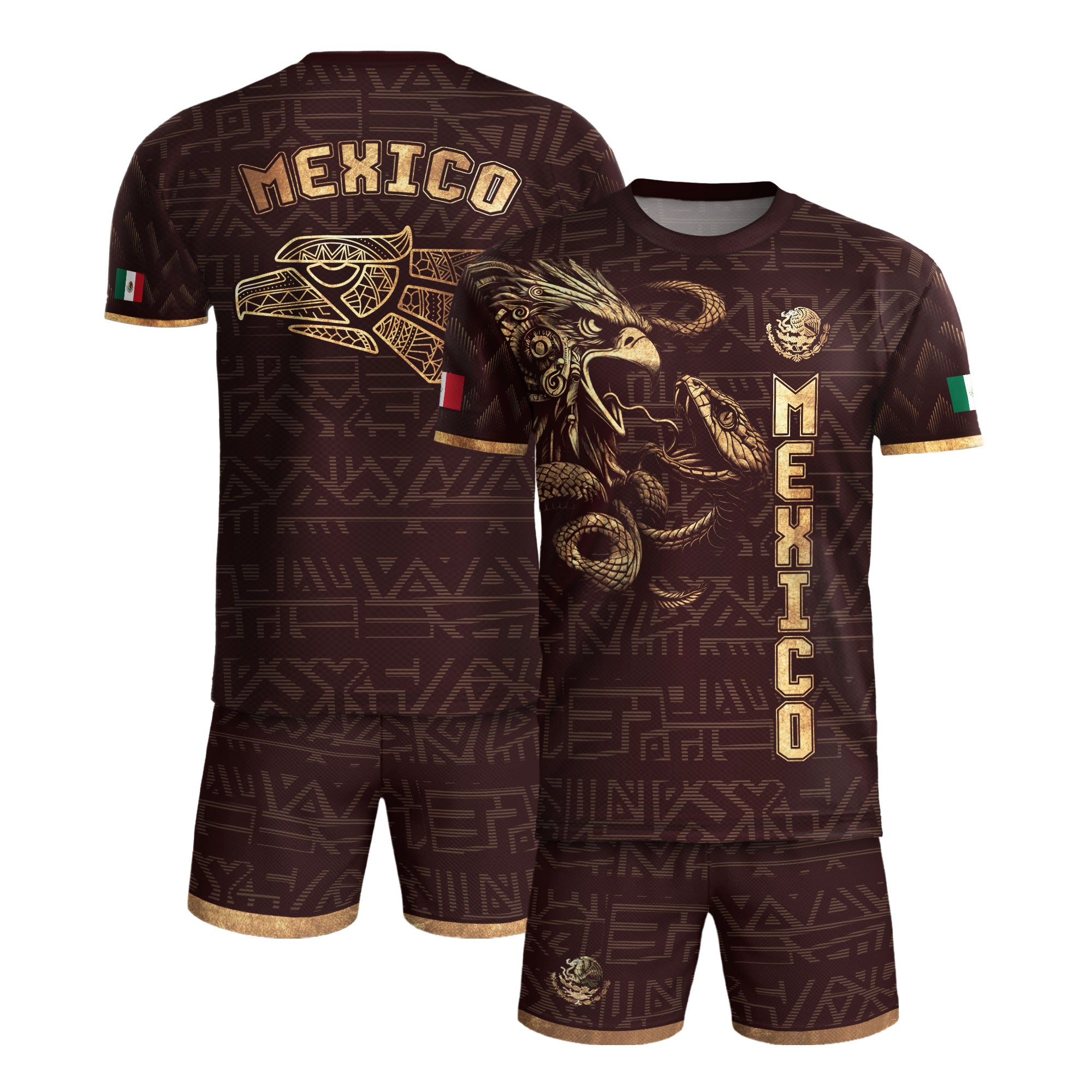 Mexico Burgundy Gold Aztec Eagle Serpent Soccer Jersey