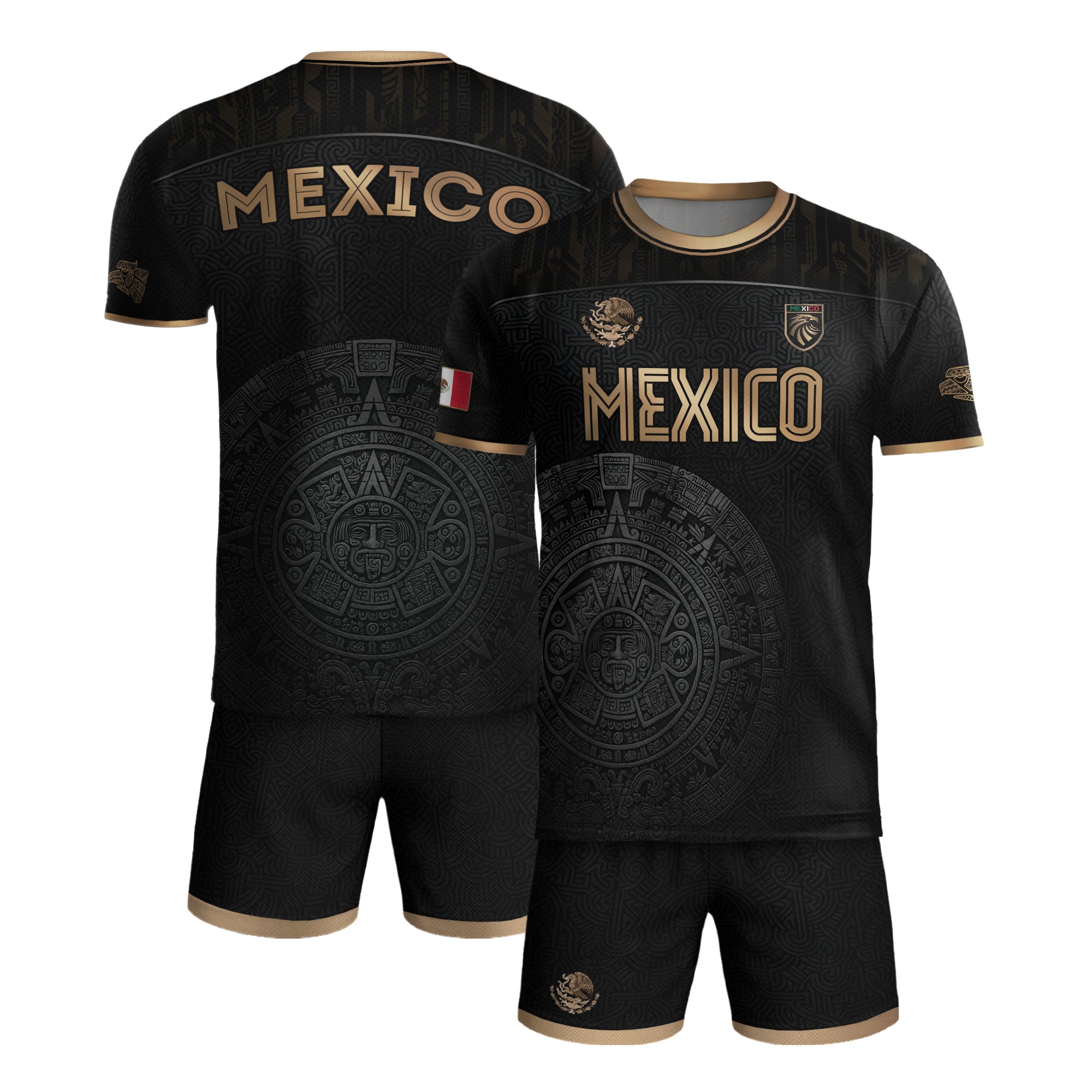 Mexico Black Gold Aztec Calendar Heritage Soccer Jersey