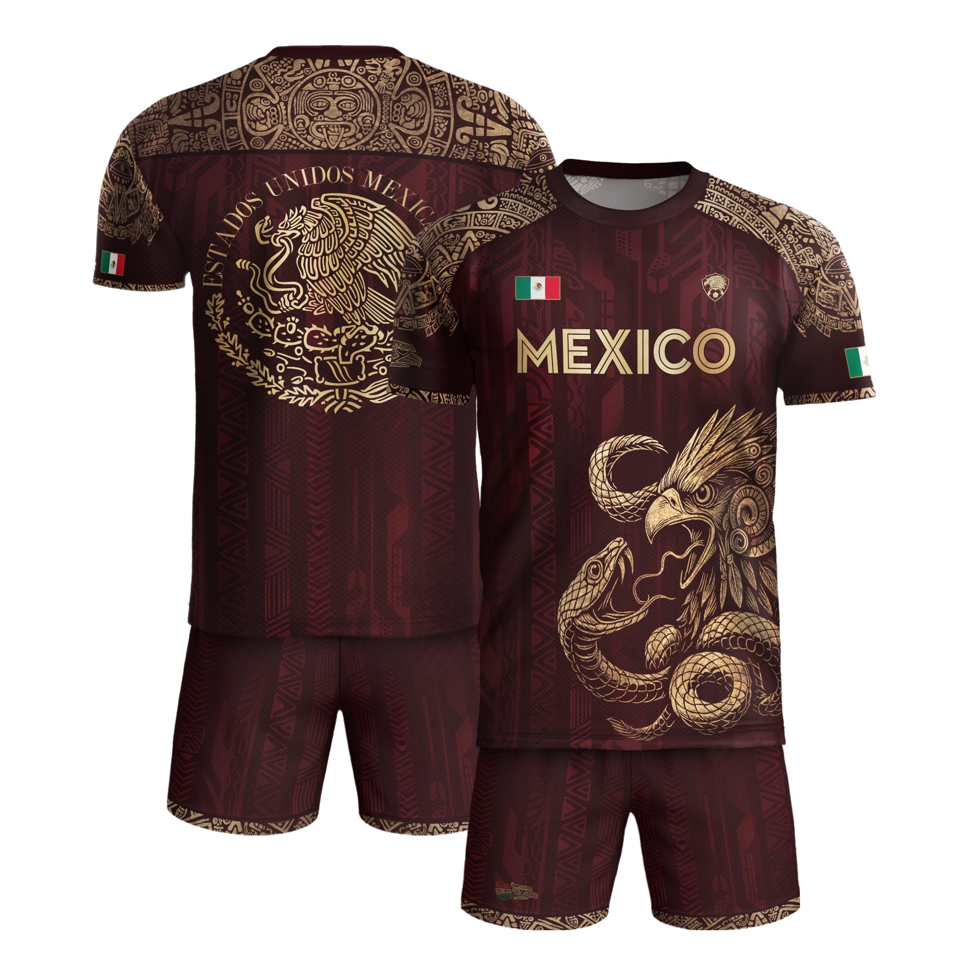 Mexico Red Gold Eagle And Serpent Heritage Soccer Jersey