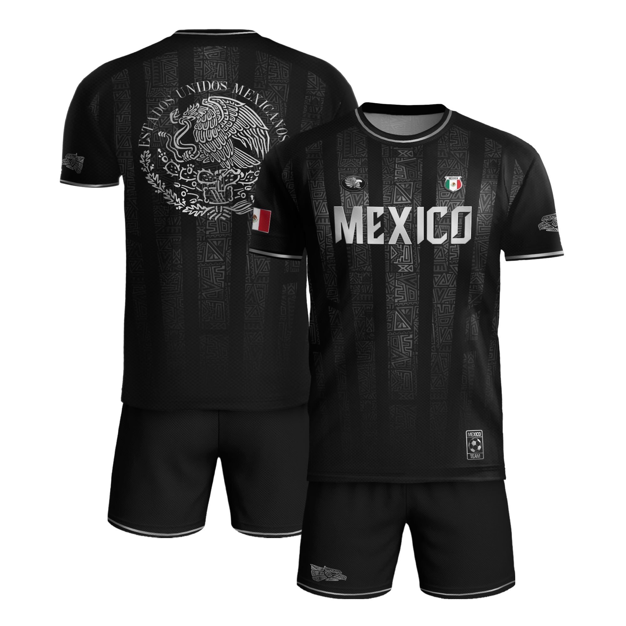 Mexico Black Silver Aztec Pattern Heritage Soccer Jersey