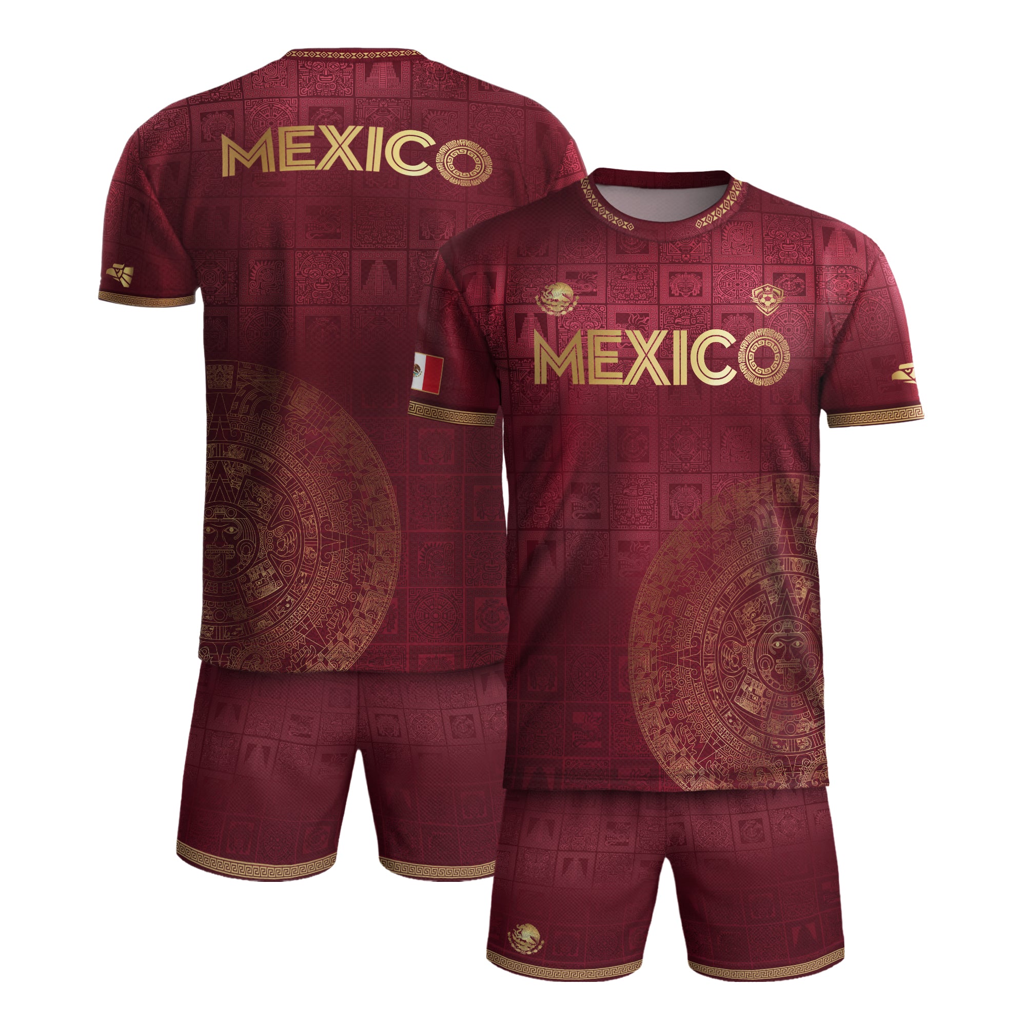 Mexico Red Gold Aztec Calendar Heritage Soccer Jersey
