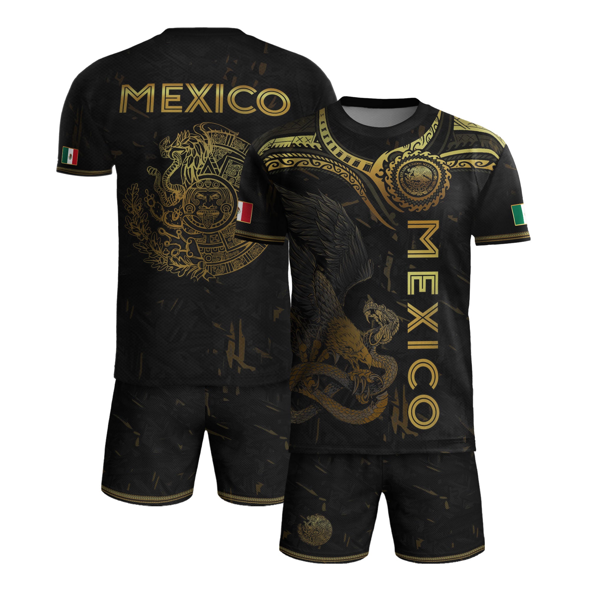 Mexico Soccer Jersey Black Gold Eagle Serpent Aztec Design