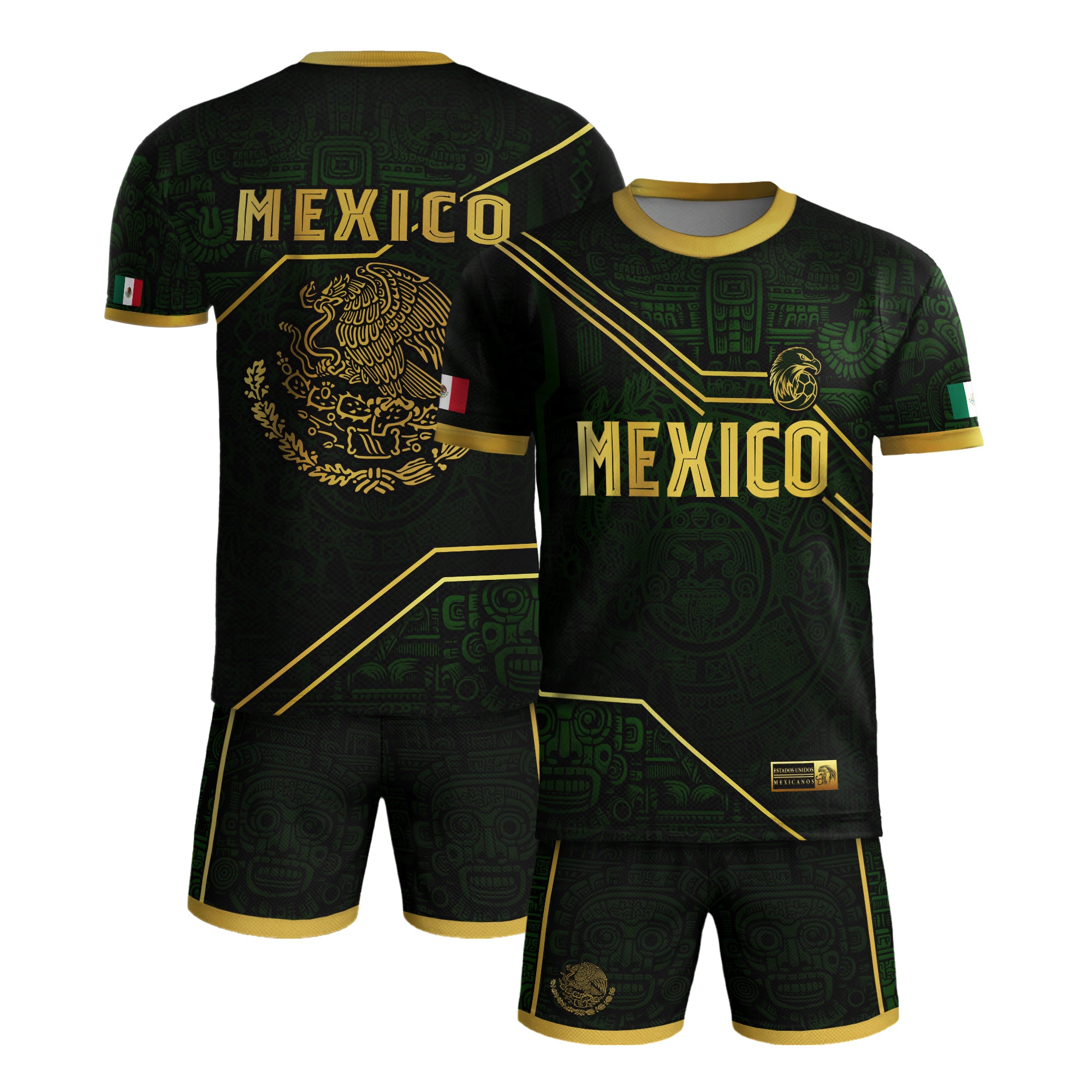 Mexico Soccer Jersey Black Green Gold Aztec Heritage Design