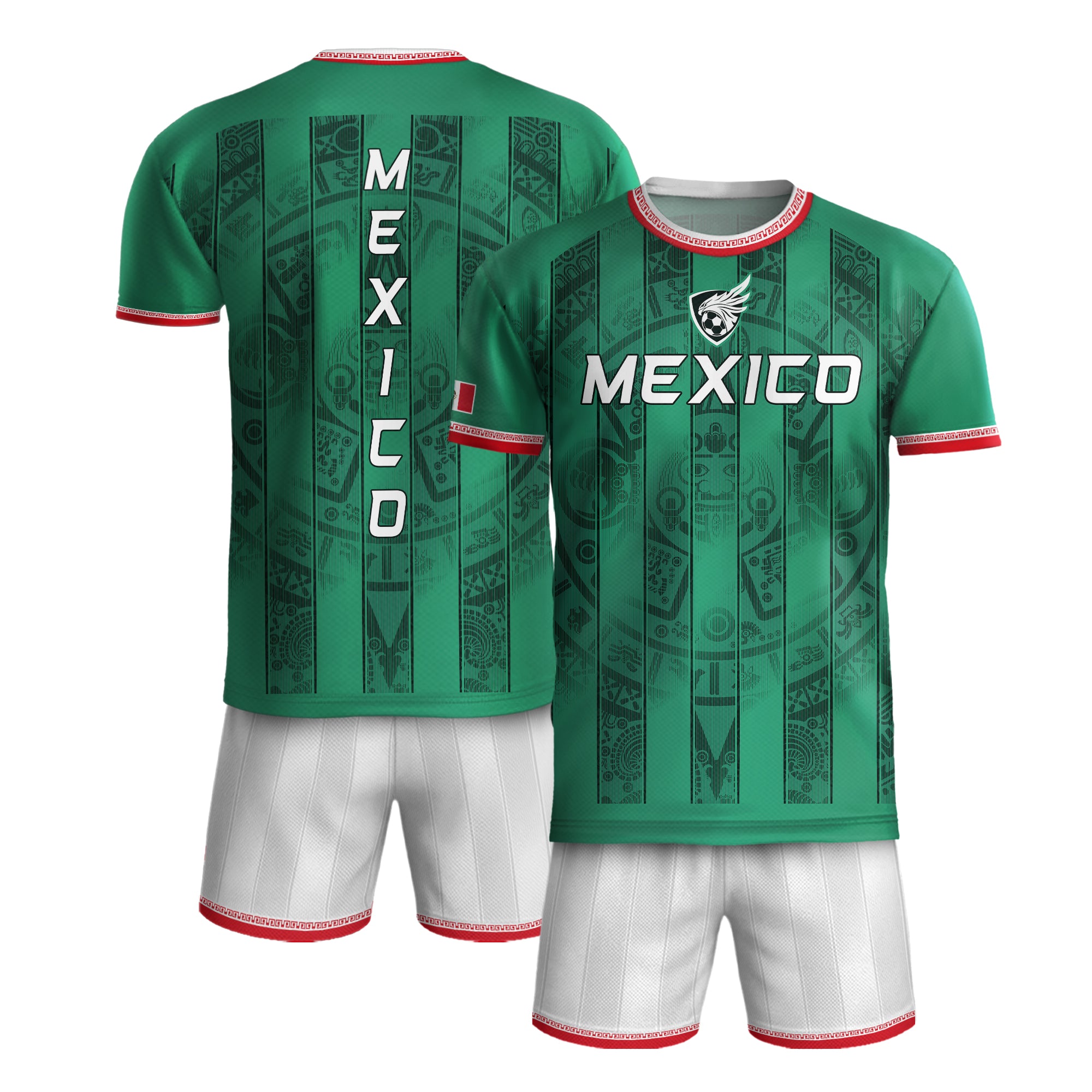 Mexico Green Aztec Pattern National Pride Mens Culture Football Soccer Jersey