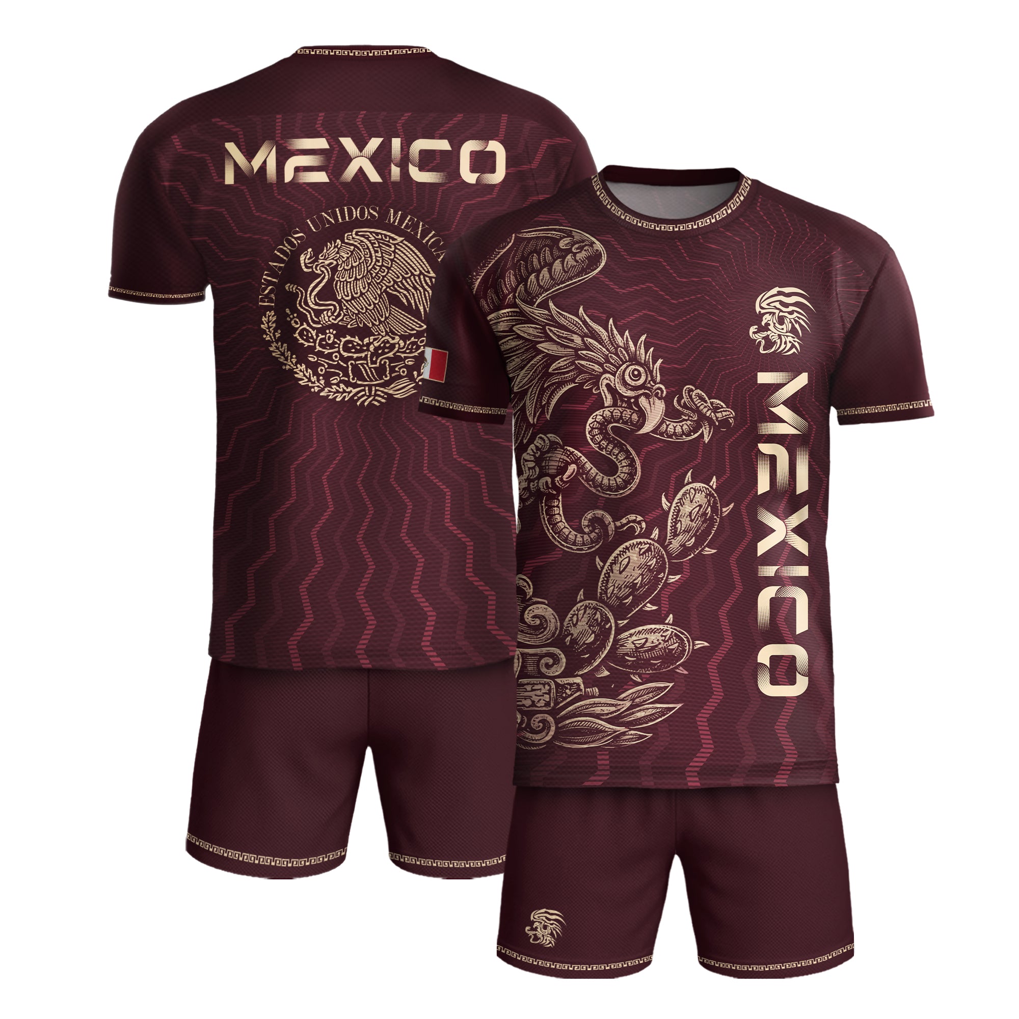 Mexico Maroon Feathered Serpent National Seal Heritage Mens Culture Soccer Jersey