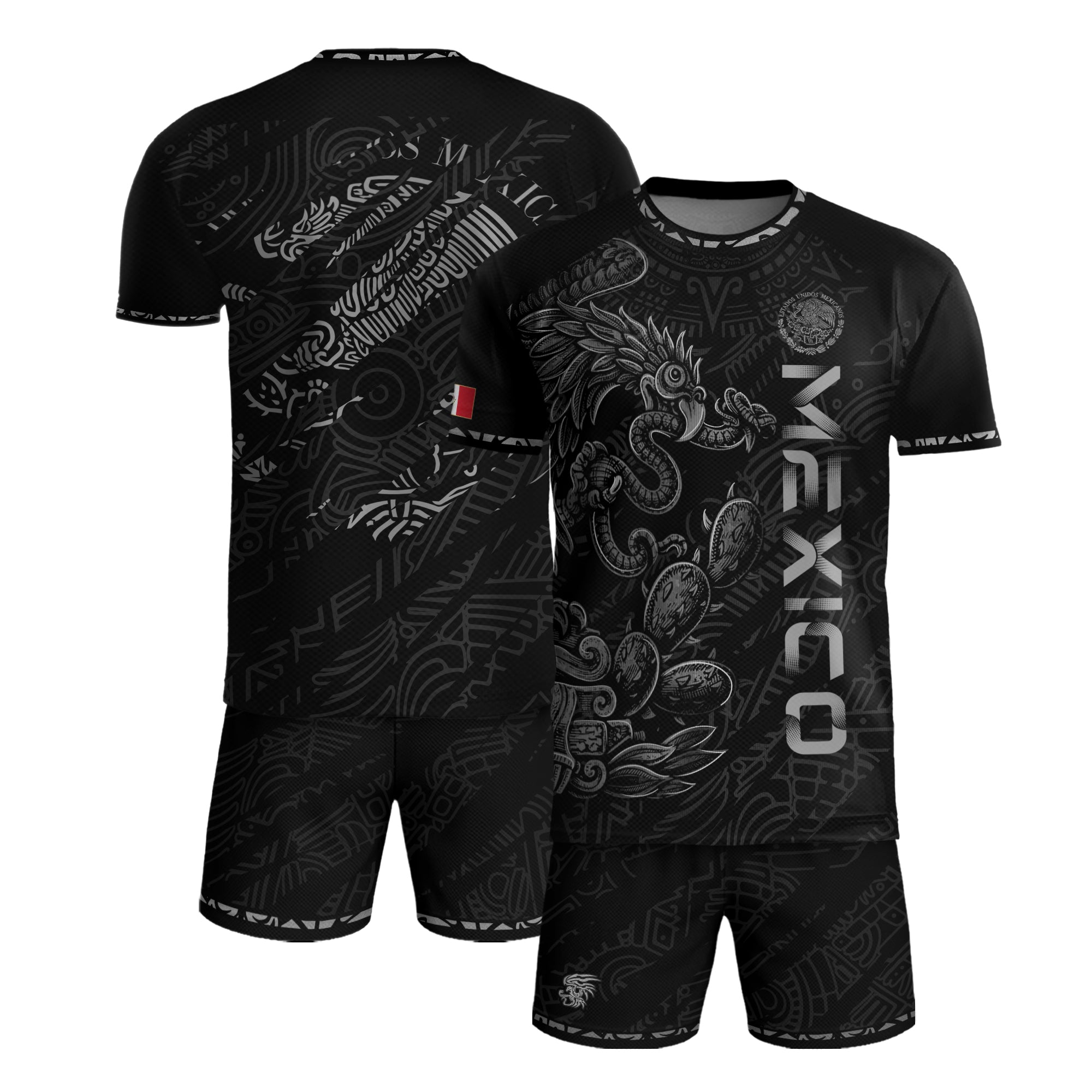 Mexico Black Grey Feathered Serpent Heritage Mens Football Soccer Jersey