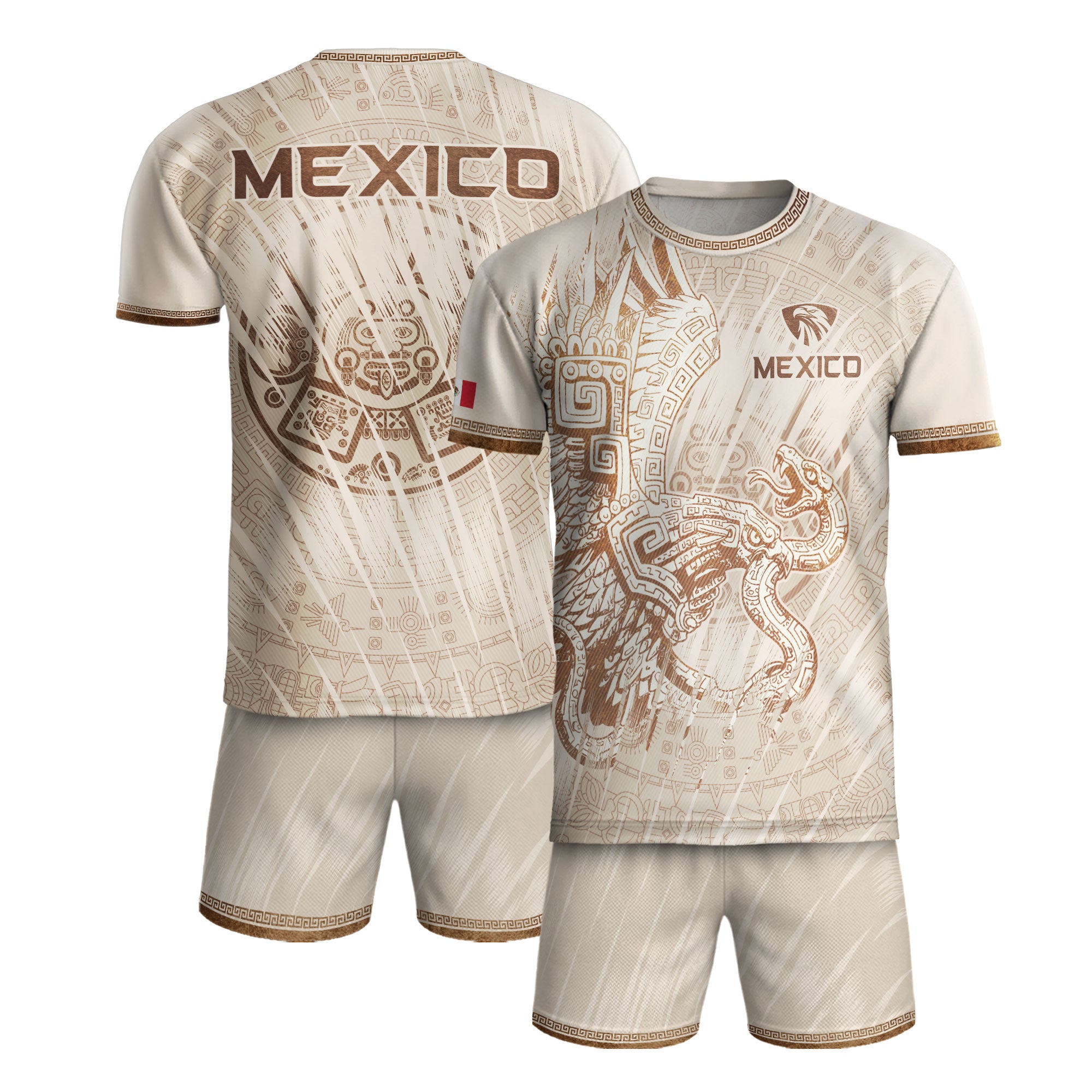 Mexico Cream Aztec Eagle Snake Ancient Art Heritage Mens Soccer Jersey