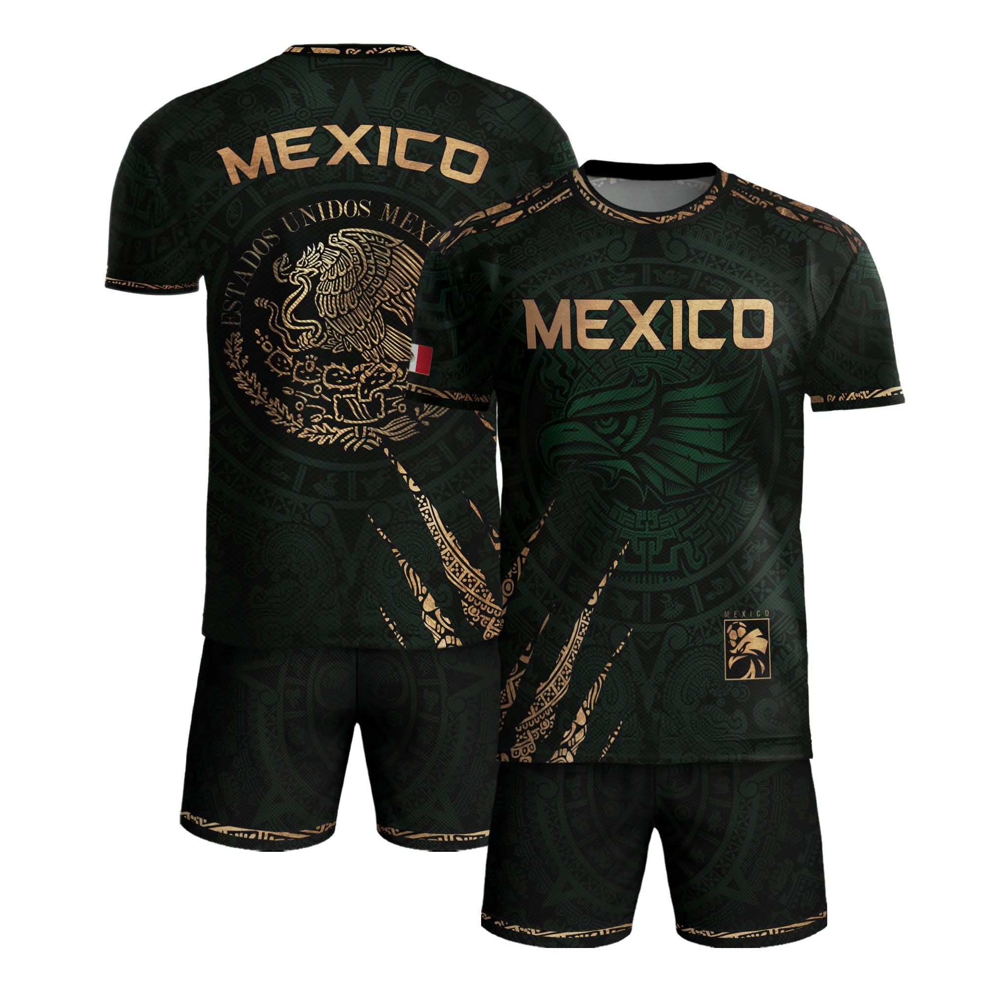 Mexico Green Gold Eagle National Seal Heritage Mens Football Soccer Jersey