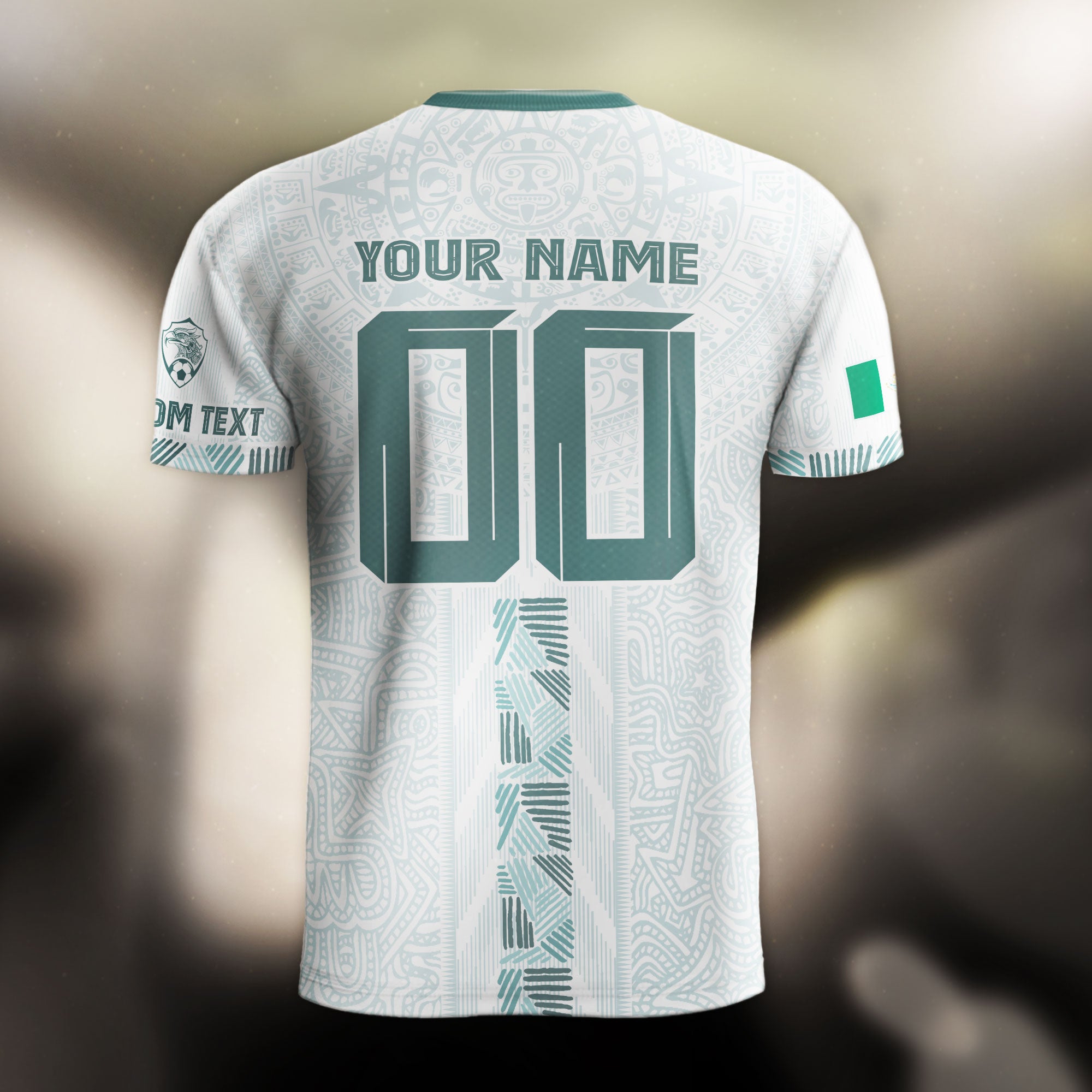 Custom Mexico White Aztec Calendar Design Soccer Jersey