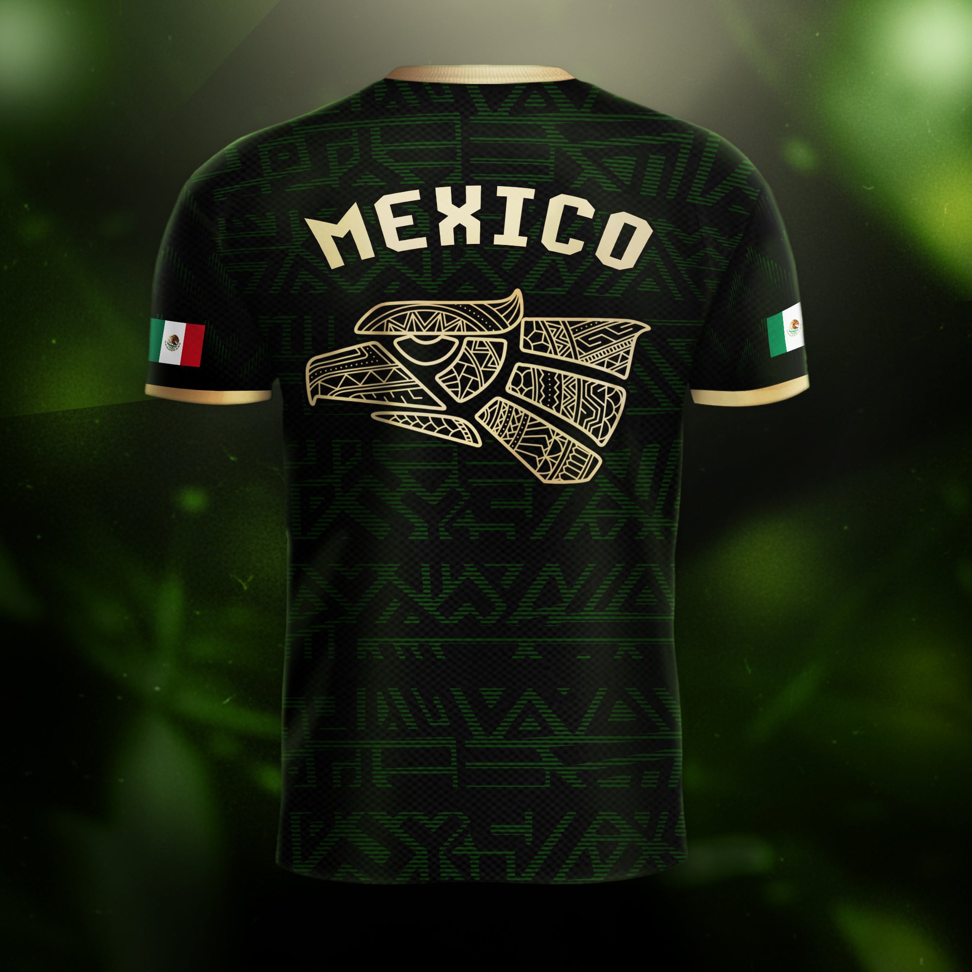 Mexico Black Gold Aztec Eagle Serpent Soccer Jersey