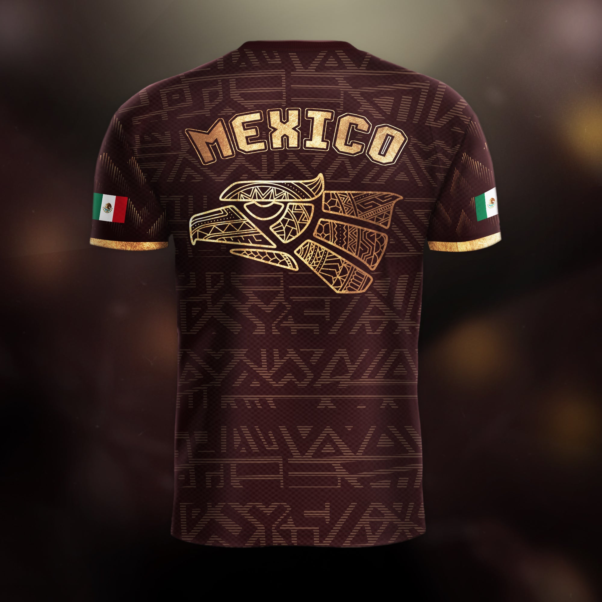 Mexico Burgundy Gold Aztec Eagle Serpent Soccer Jersey