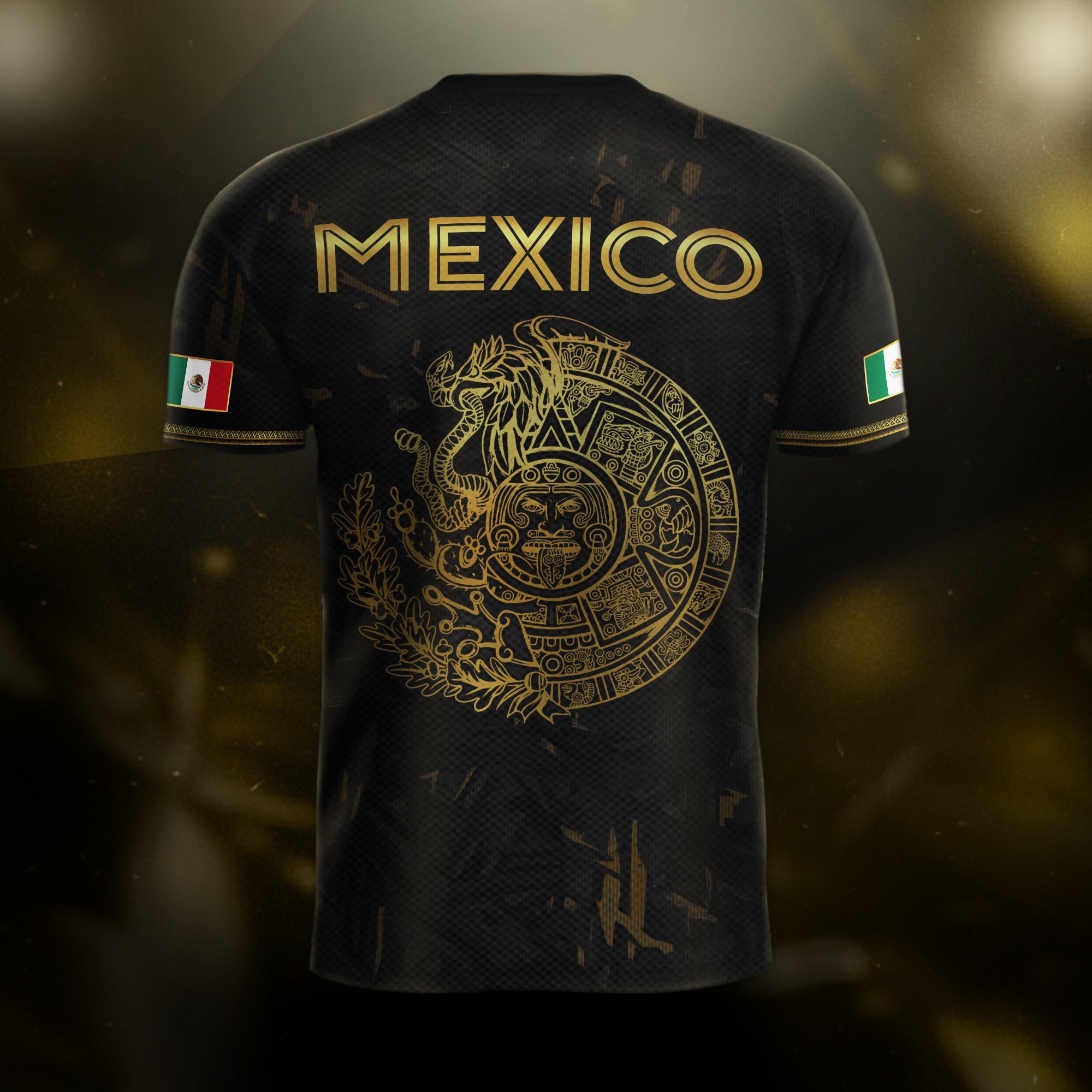 Mexico Soccer Jersey Black Gold Eagle Serpent Aztec Design