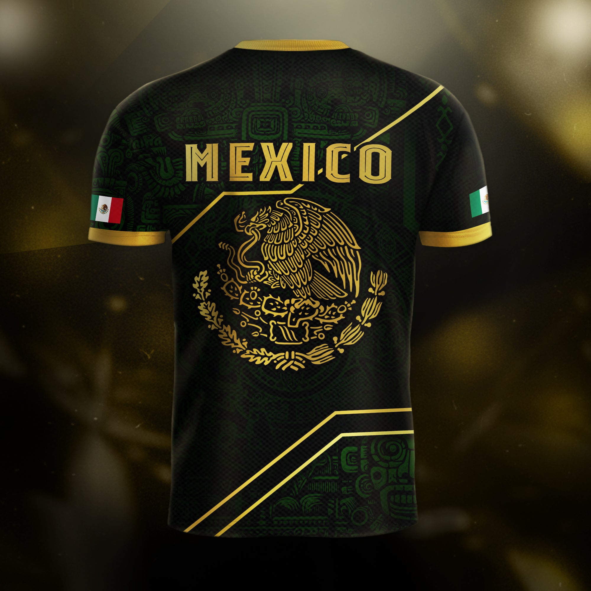 Mexico Soccer Jersey Black Green Gold Aztec Heritage Design