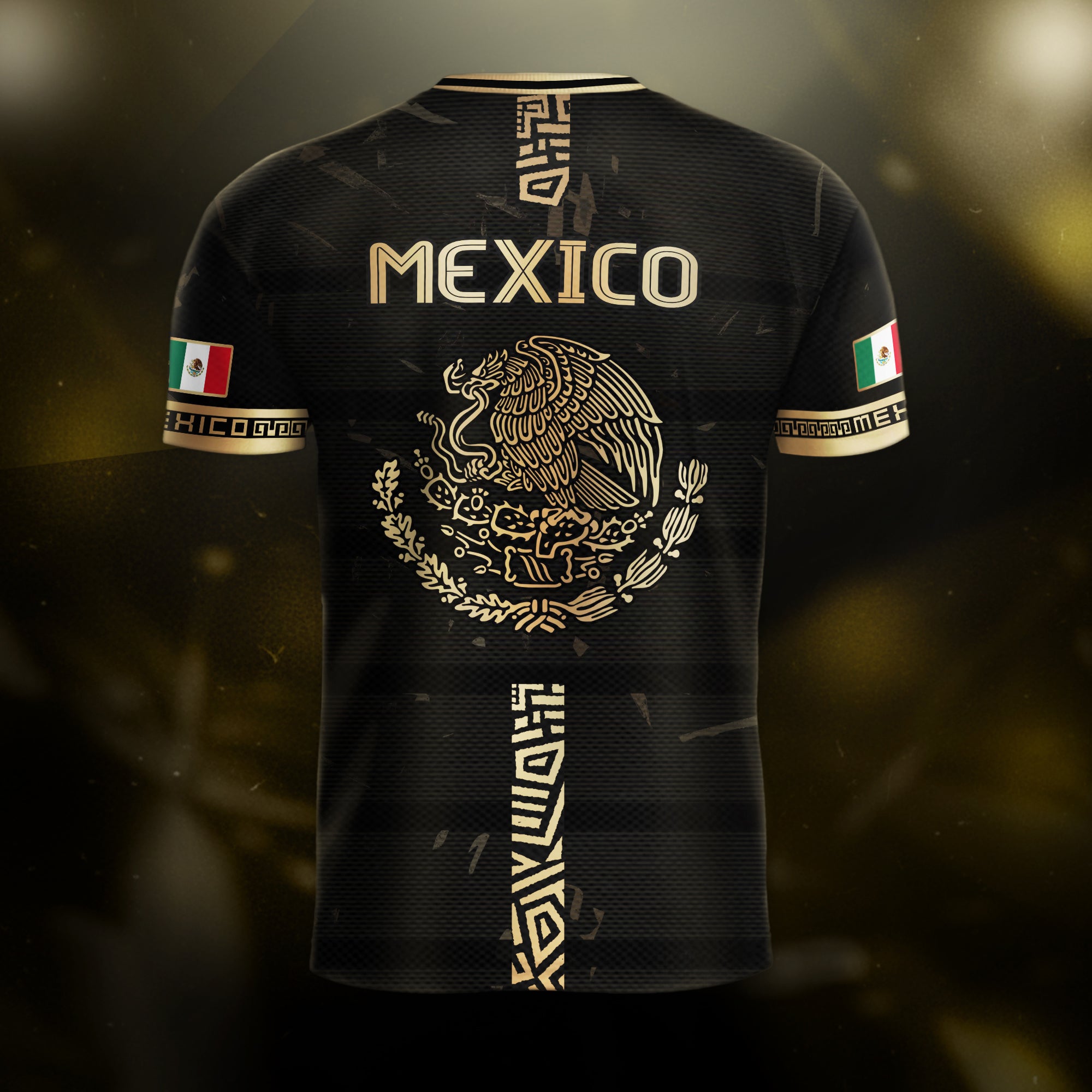 Mexico Soccer Jersey Black Gold Eagle Serpent Aztec Pattern