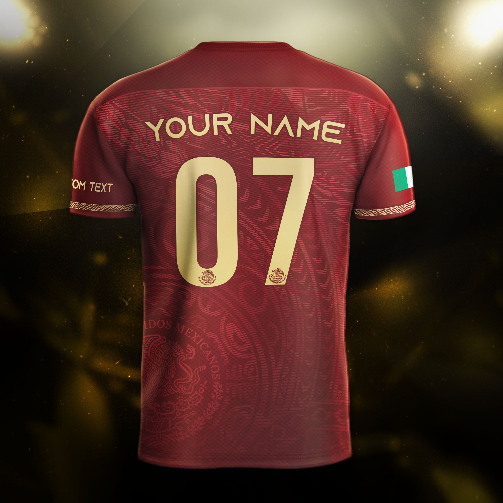 Custom Mexico Soccer Jersey Burgundy Gold Eagle Pattern Design