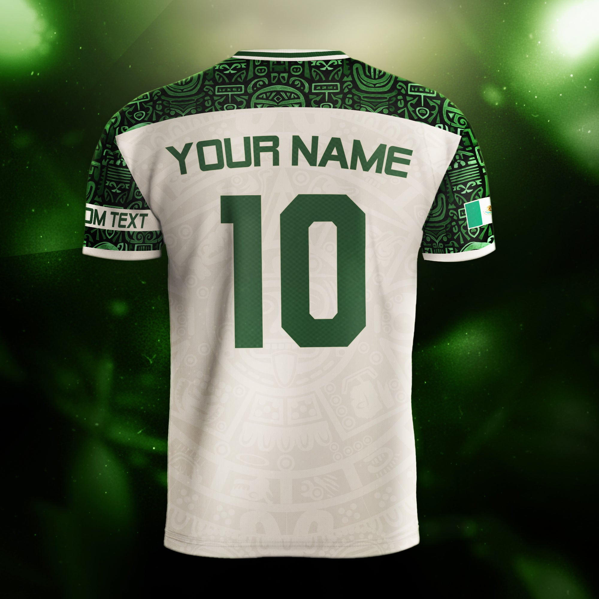 Custom Mexico Soccer Jersey Beige Green Aztec Design