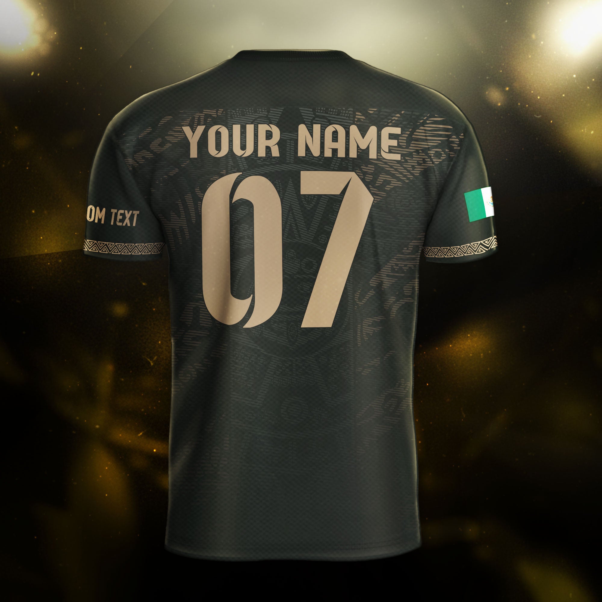 Custom Mexico Soccer Jersey Black Gold Eagle Design